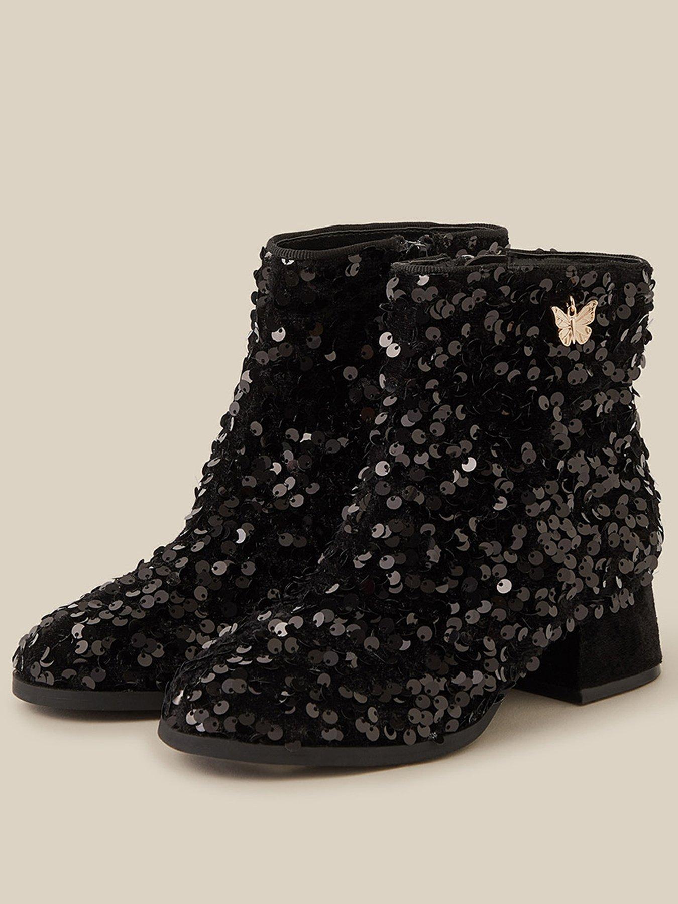 Image 2 of 3 of Monsoon Girls Sequin Side Zip Party Boots - Black