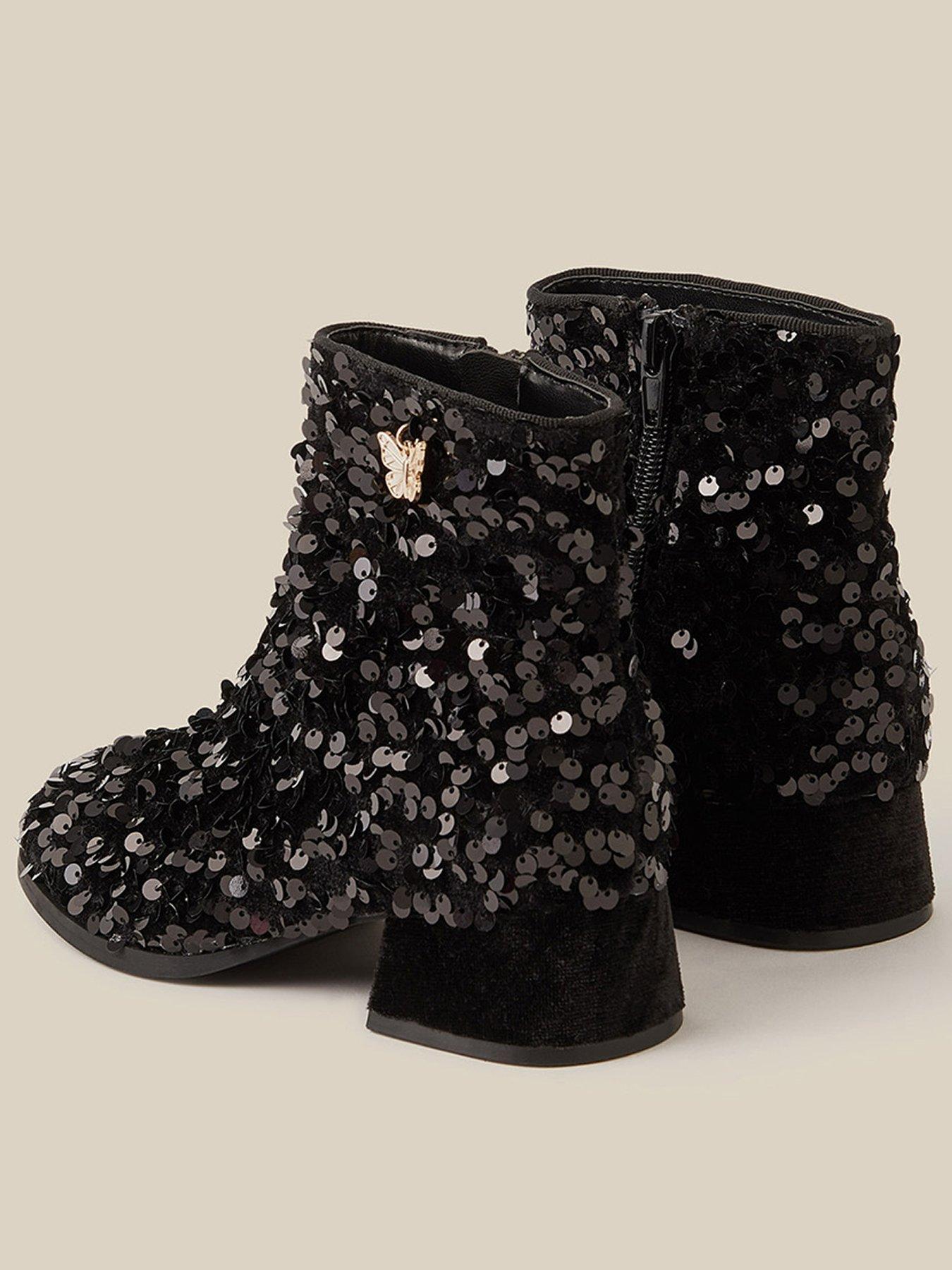 Image 3 of 3 of Monsoon Girls Sequin Side Zip Party Boots - Black