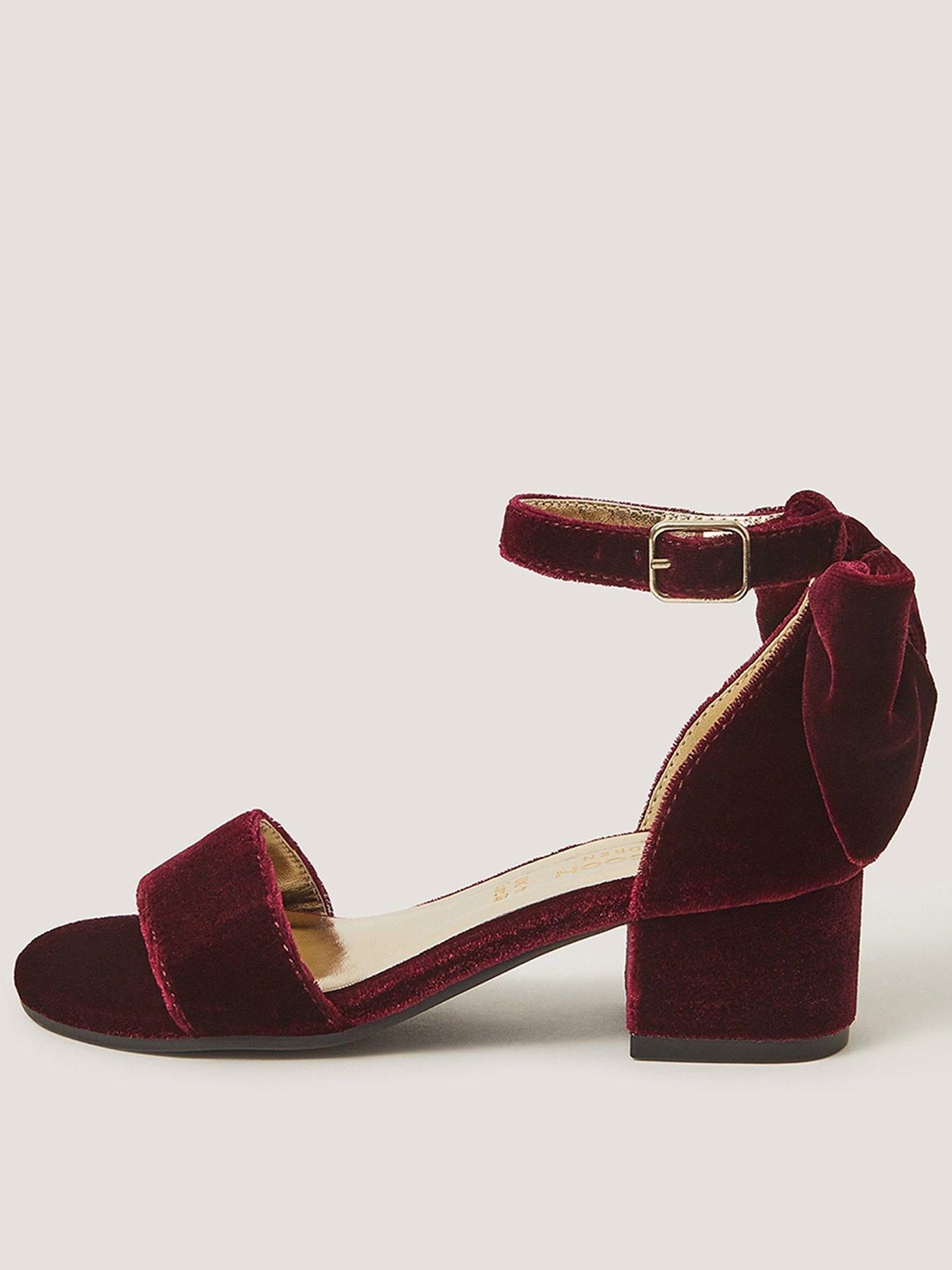 Image 1 of 3 of Monsoon Girls Two Part Block Heel Bow Sandals - Dark Red