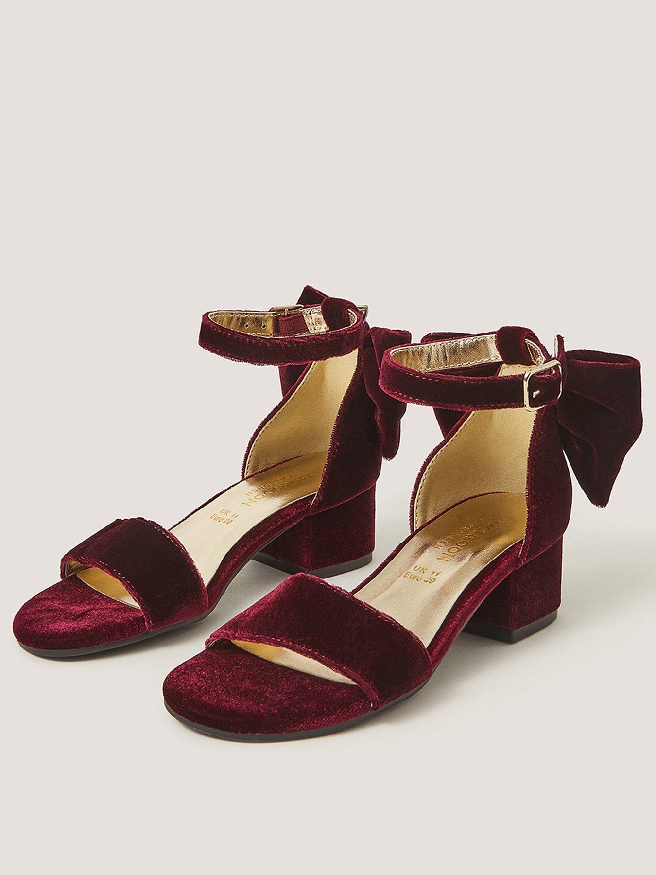 Image 2 of 3 of Monsoon Girls Two Part Block Heel Bow Sandals - Dark Red