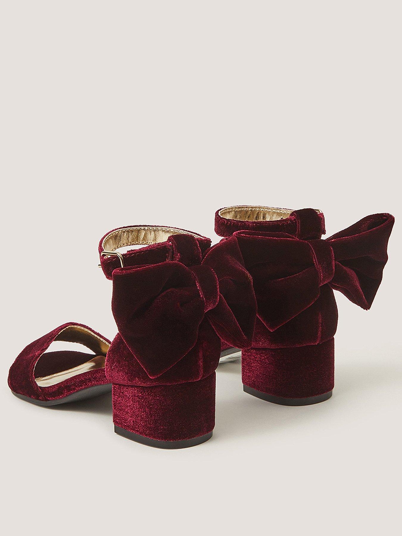 Image 3 of 3 of Monsoon Girls Two Part Block Heel Bow Sandals - Dark Red