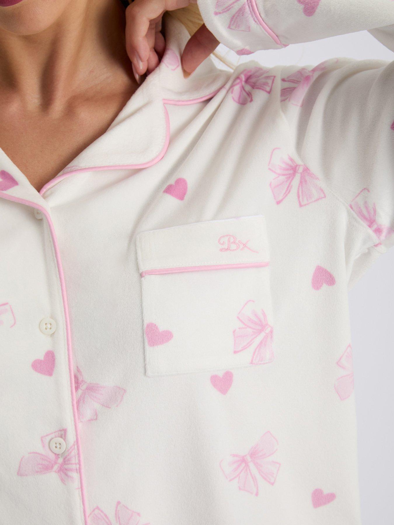 Image 5 of 5 of Boux Avenue Pretty Bow Velour Pyjama Set - Ivory Mix