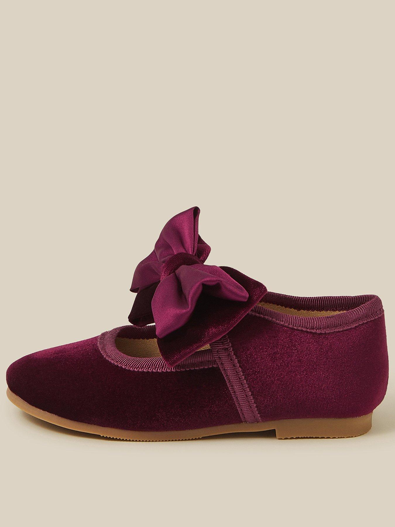 Image 1 of 3 of Monsoon Baby Girls Velvet Bow Walker Shoes - Dark Red