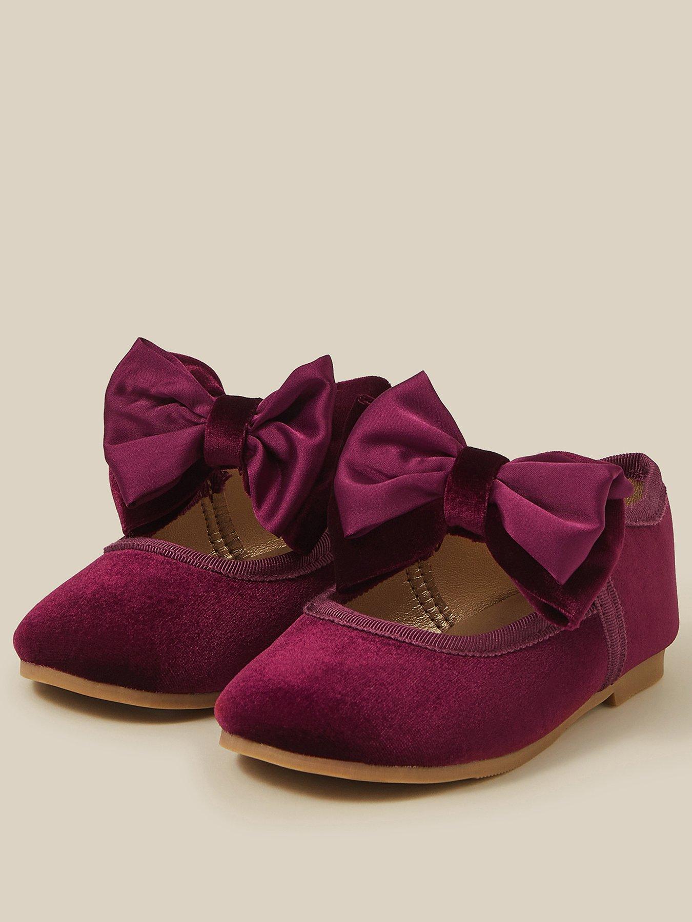 Image 2 of 3 of Monsoon Baby Girls Velvet Bow Walker Shoes - Dark Red