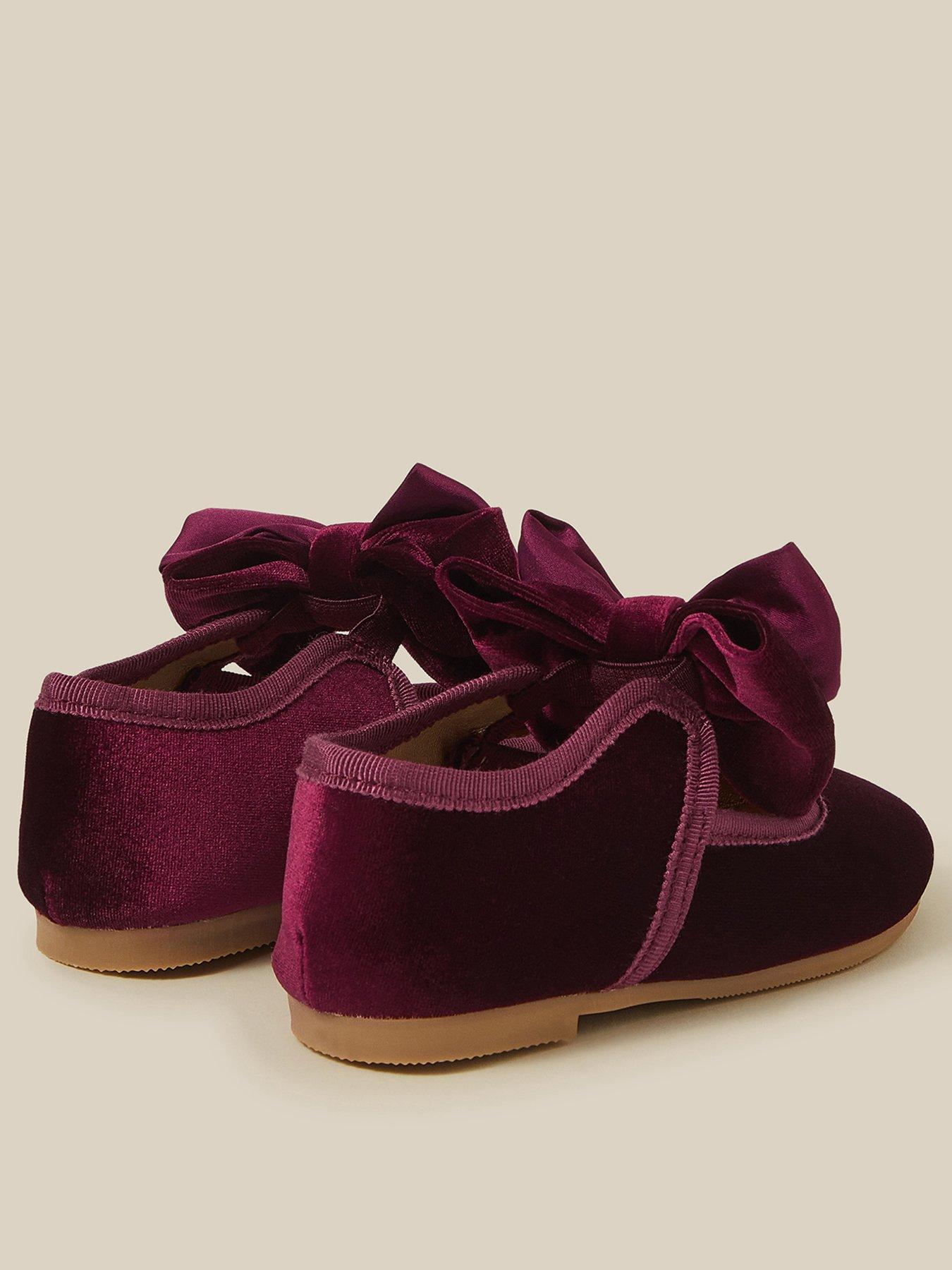 Image 3 of 3 of Monsoon Baby Girls Velvet Bow Walker Shoes - Dark Red