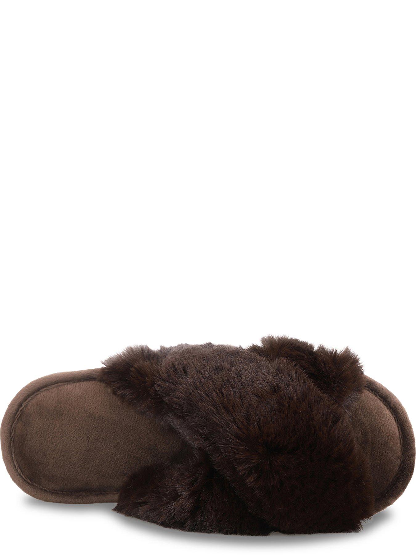 Image 2 of 5 of TOTES Crossover Faux Fur Slider Slippers - Chocolate