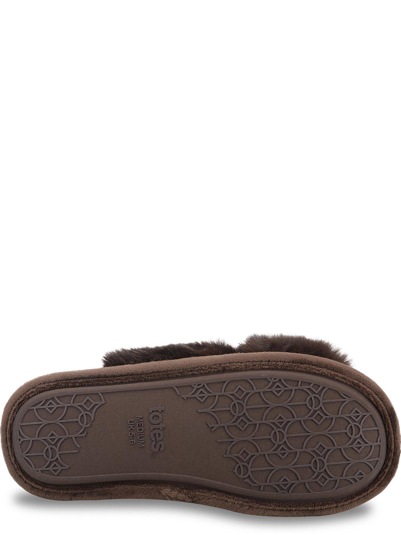 Image 3 of 5 of TOTES Crossover Faux Fur Slider Slippers - Chocolate
