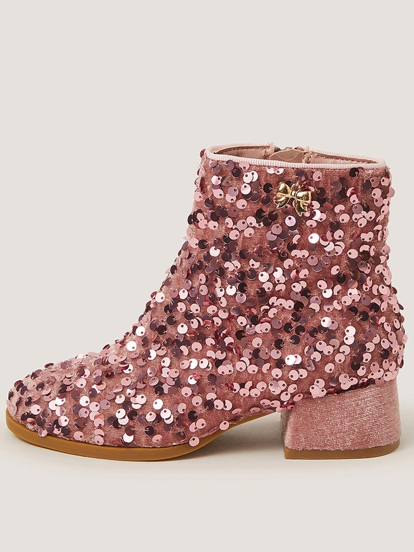 Image 1 of 3 of Monsoon Girls Sequin Zip Ankle Boots - Pink