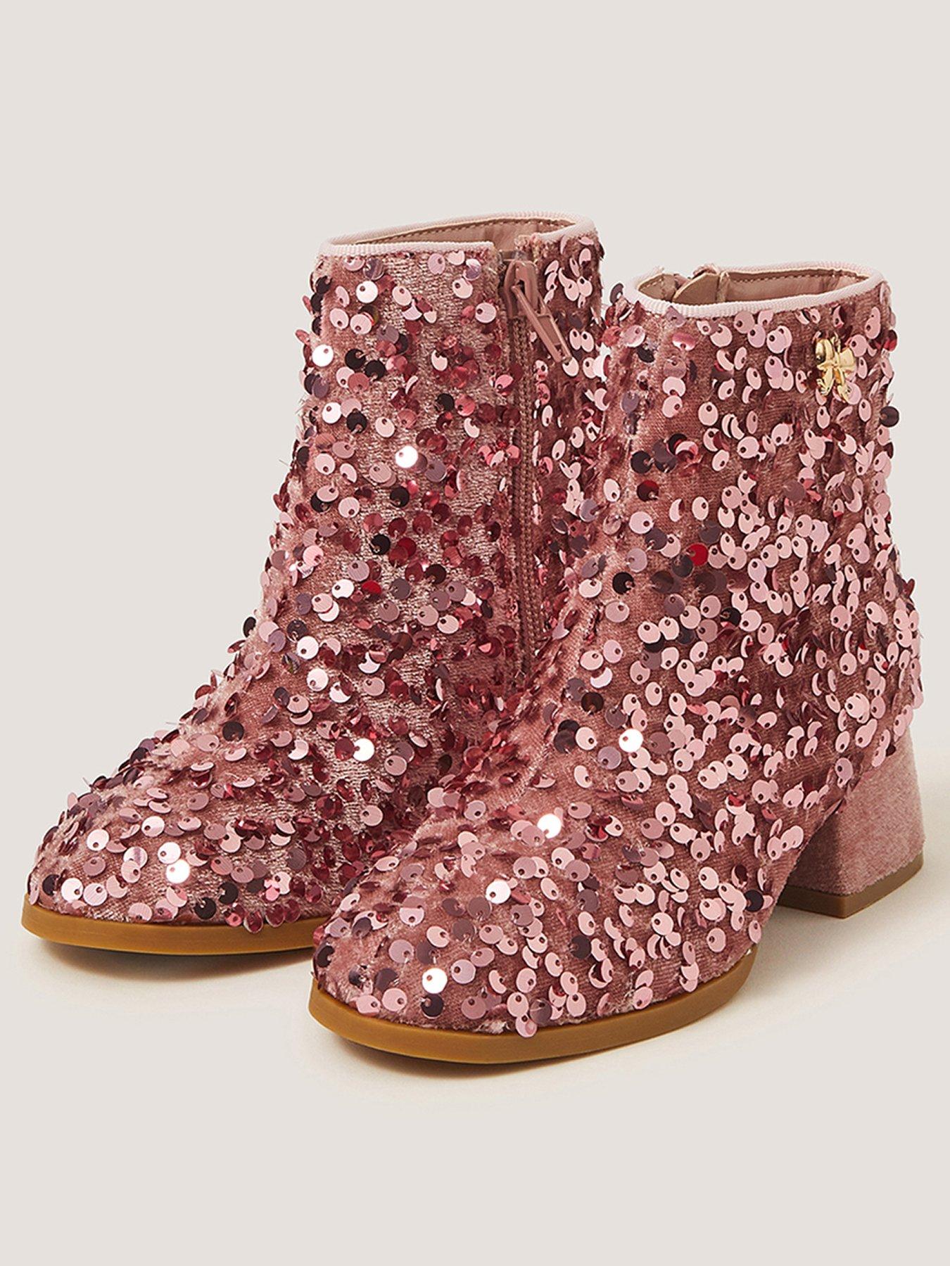 Image 2 of 3 of Monsoon Girls Sequin Zip Ankle Boots - Pink