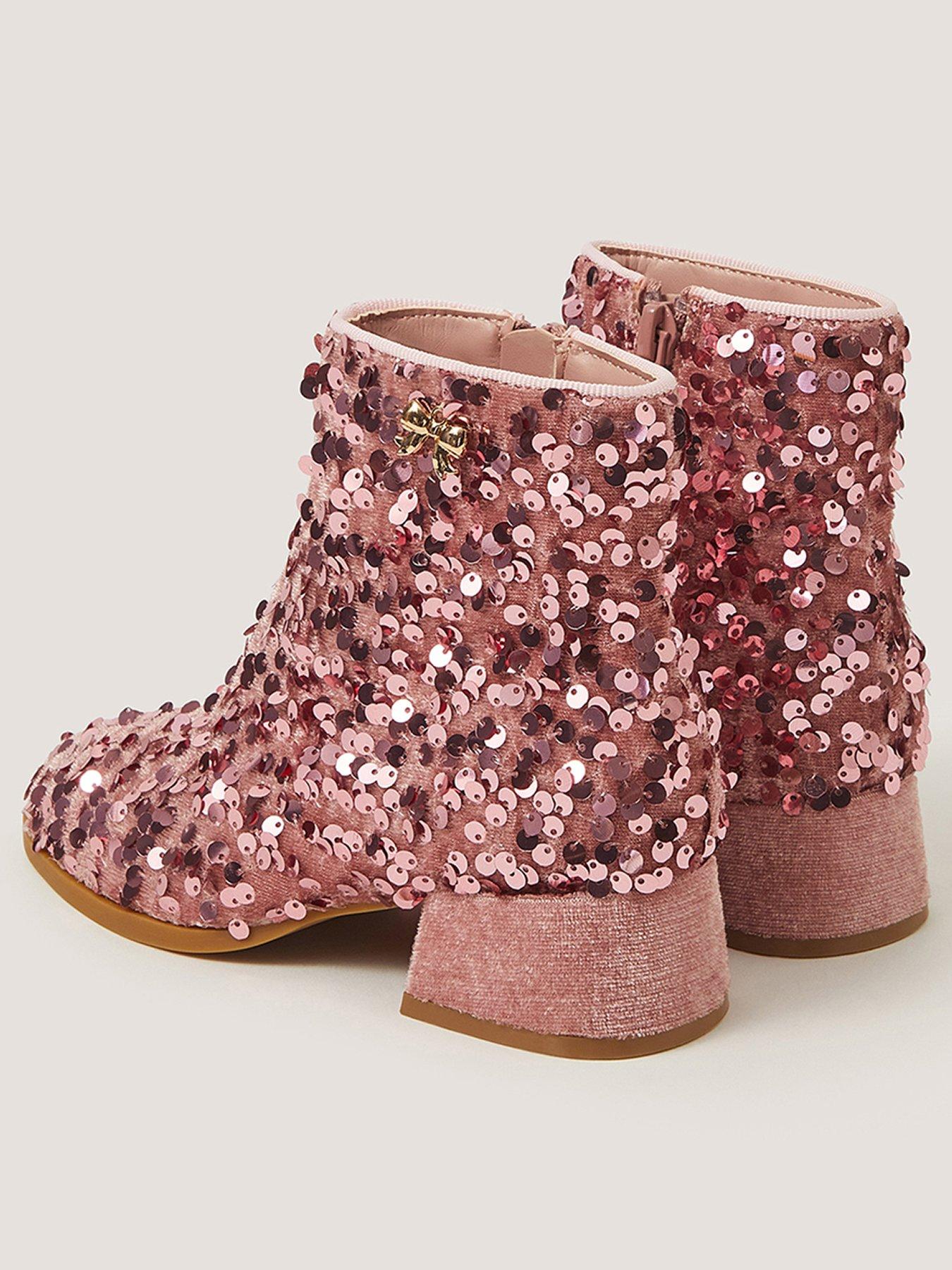 Image 3 of 3 of Monsoon Girls Sequin Zip Ankle Boots - Pink