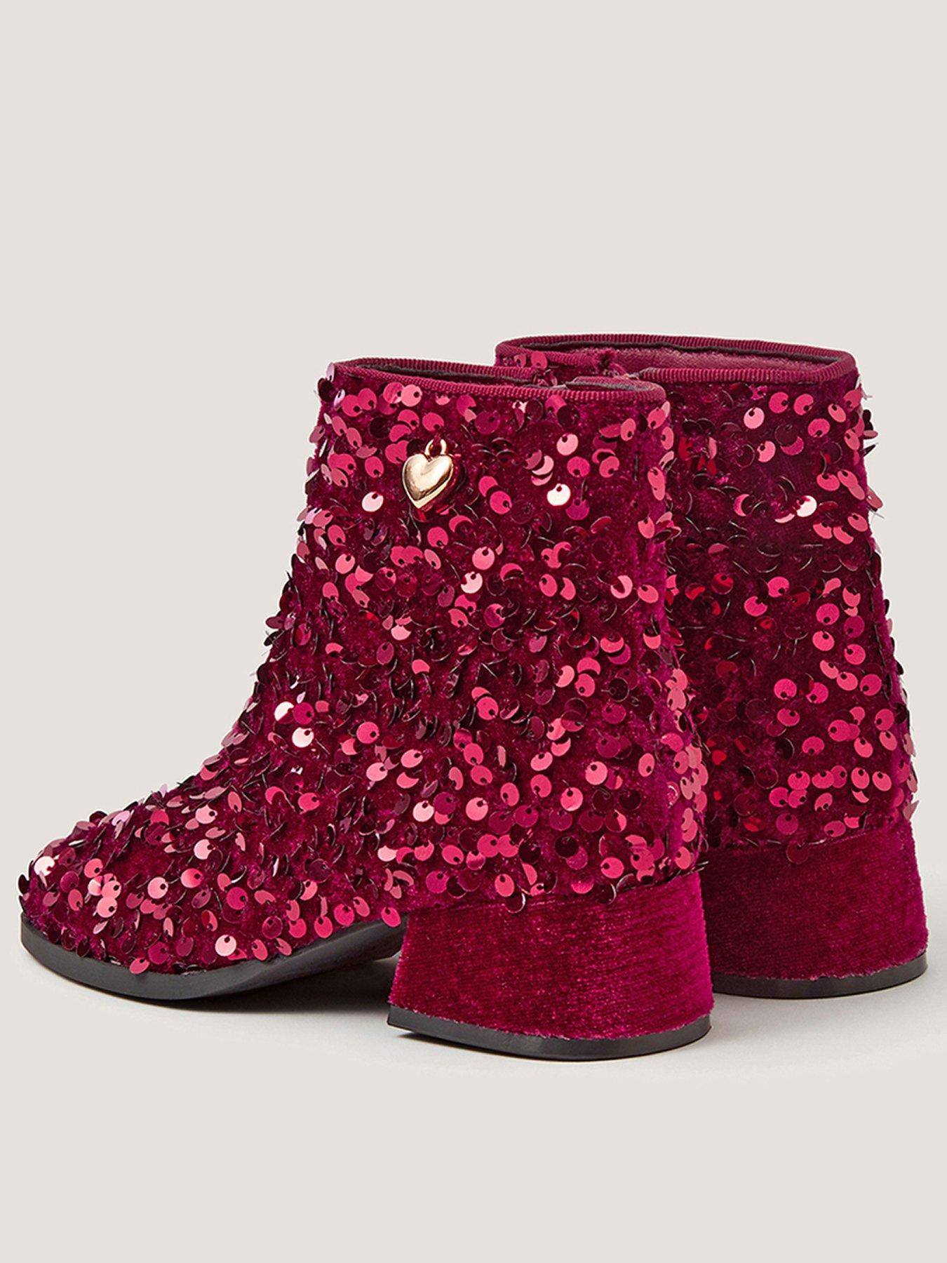 Image 3 of 3 of Monsoon Girls Sequin Side Zip Party Boots - Dark Red