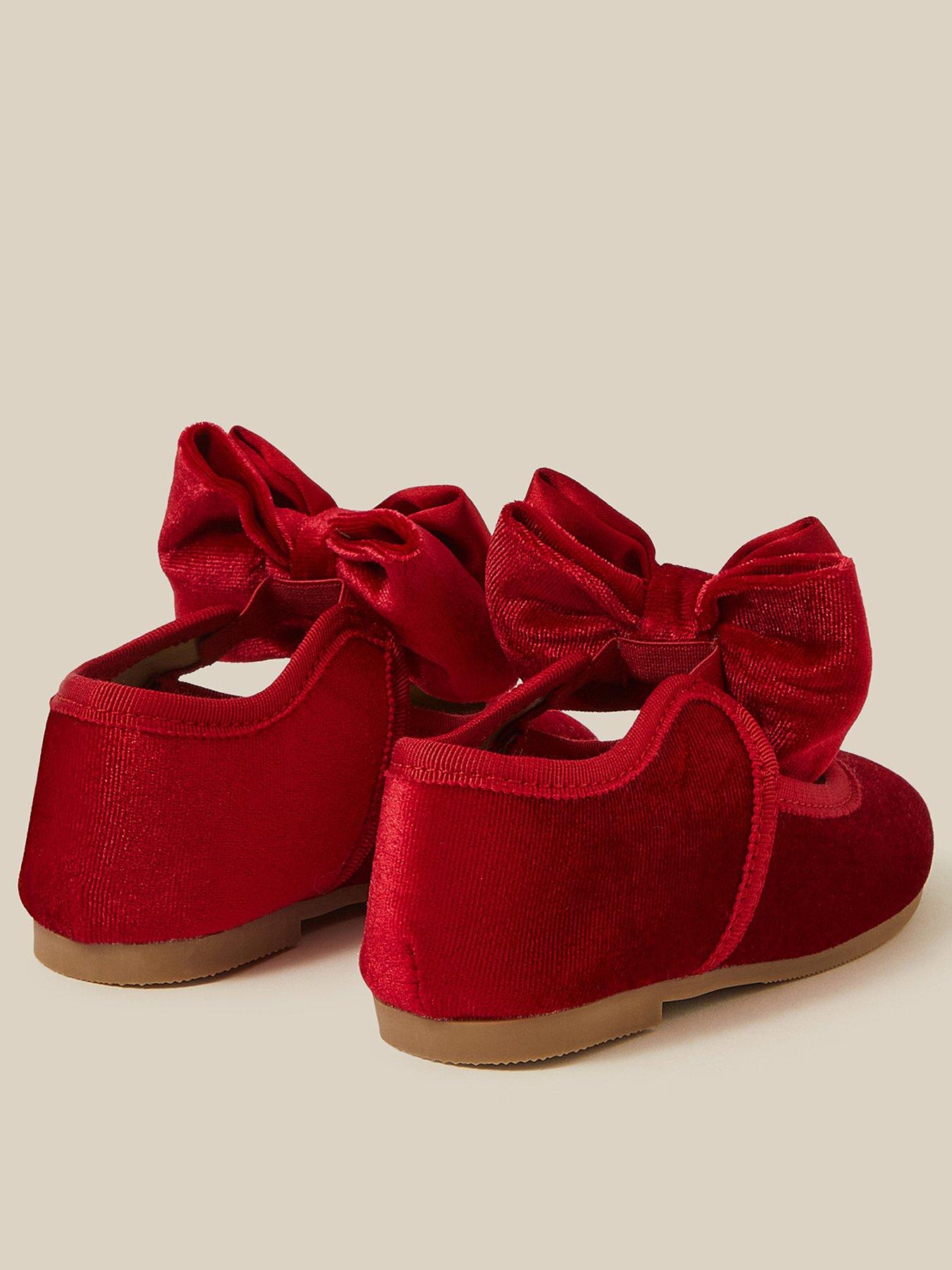 Image 3 of 3 of Monsoon Girls Velvet Bow Walker Shoes - Red
