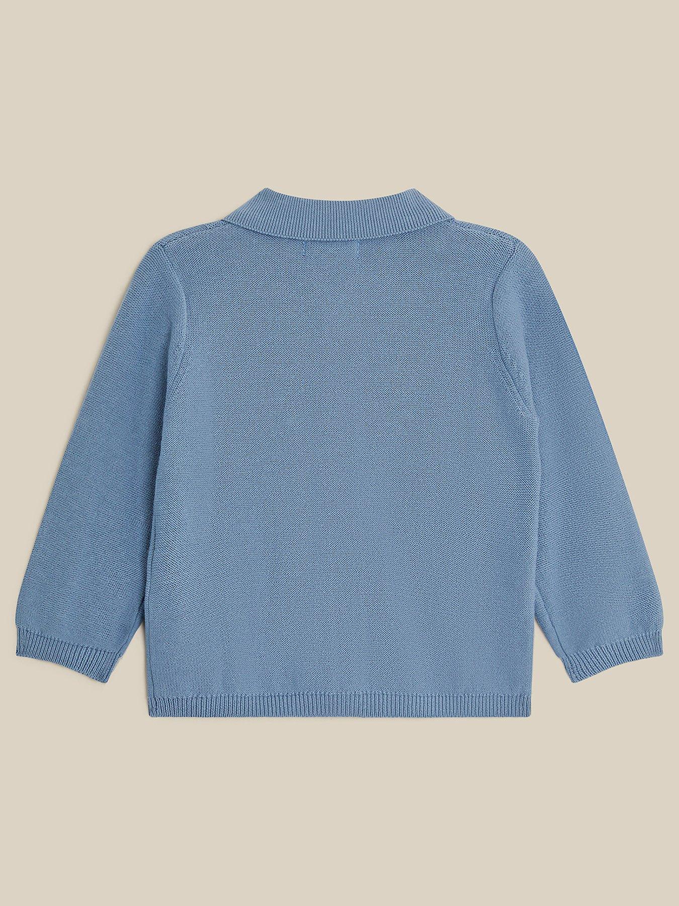 Image 2 of 3 of Monsoon Baby Boys Dog Cable Knit Button Front Cardigan - Blue