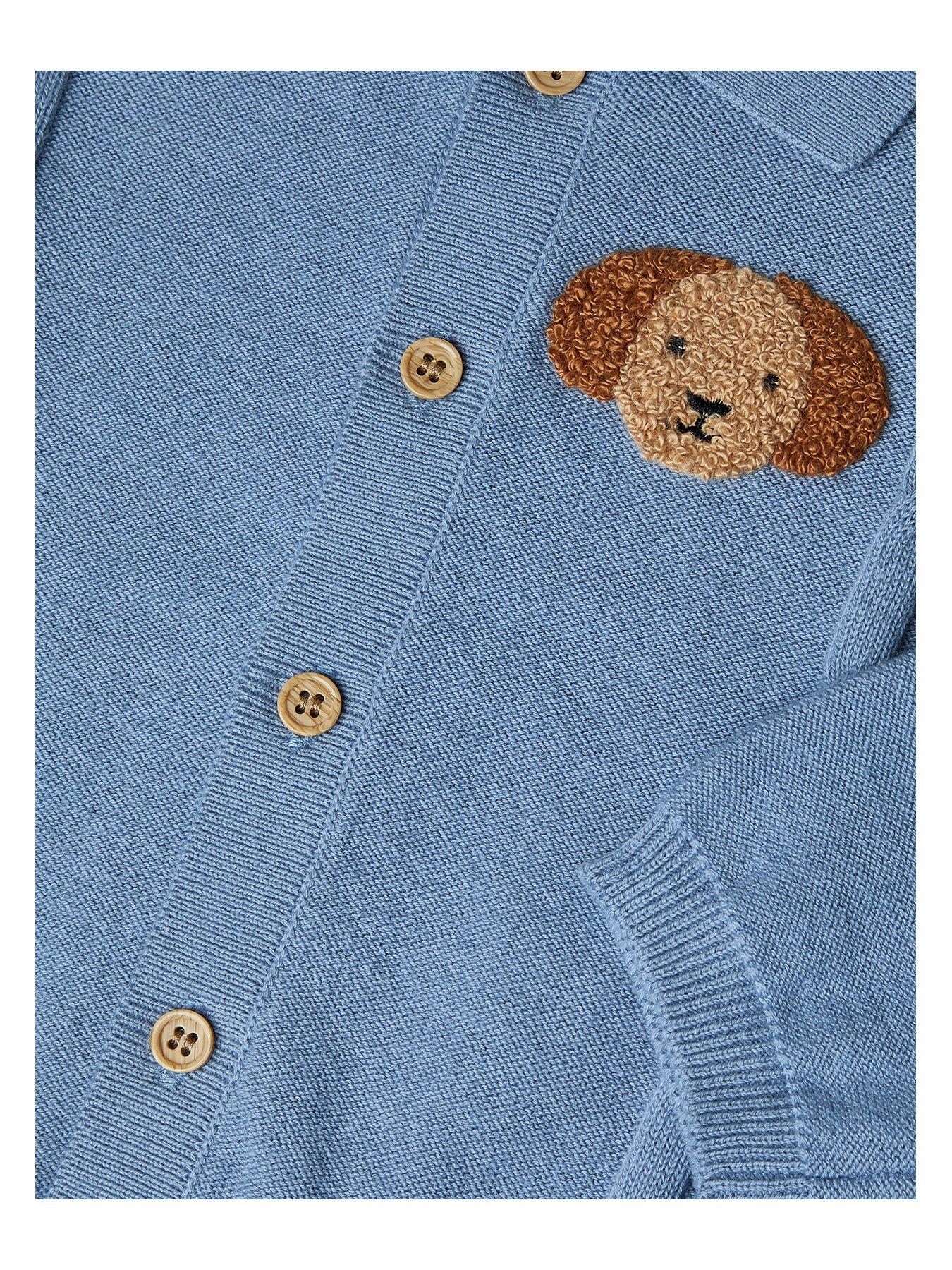 Image 3 of 3 of Monsoon Baby Boys Dog Cable Knit Button Front Cardigan - Blue