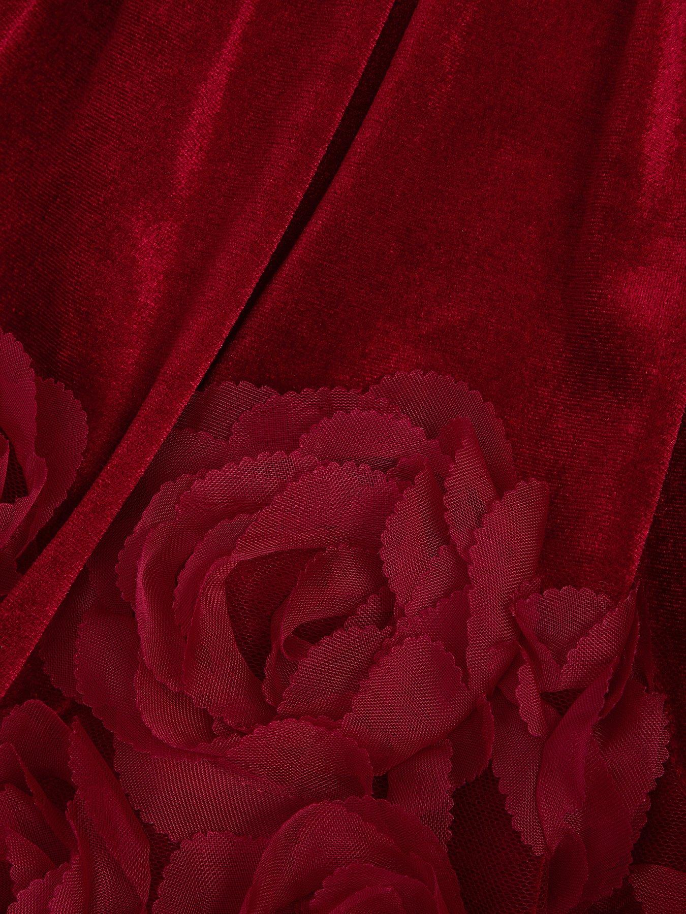 Image 3 of 3 of Monsoon Baby&nbsp;Girls Adelyn Rose Velvet Puff Sleeve Dress - Red