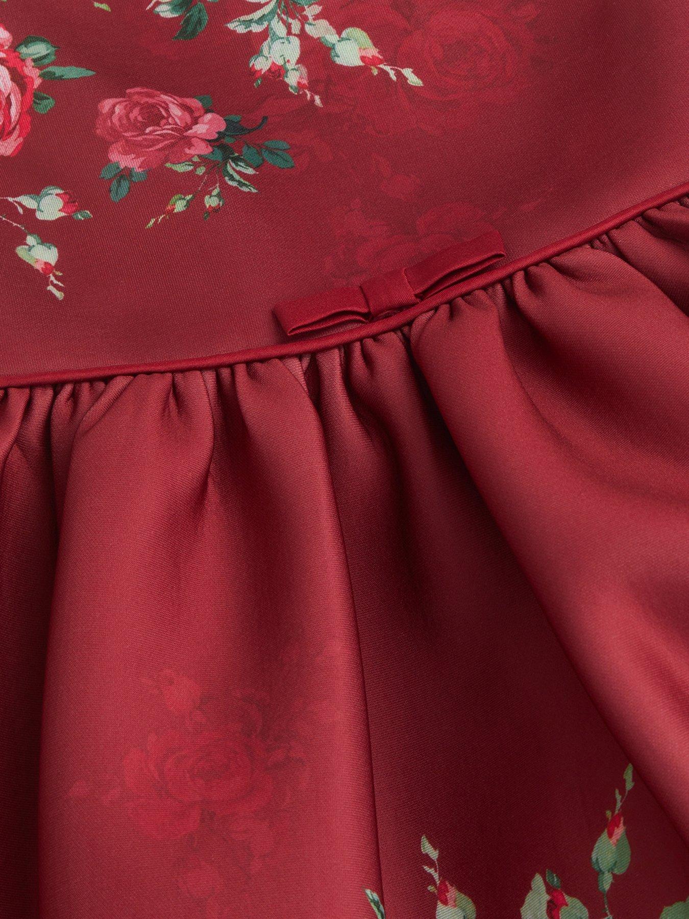 Image 4 of 4 of Monsoon Baby Girls Vintage Border Floral Scuba Dress - Red