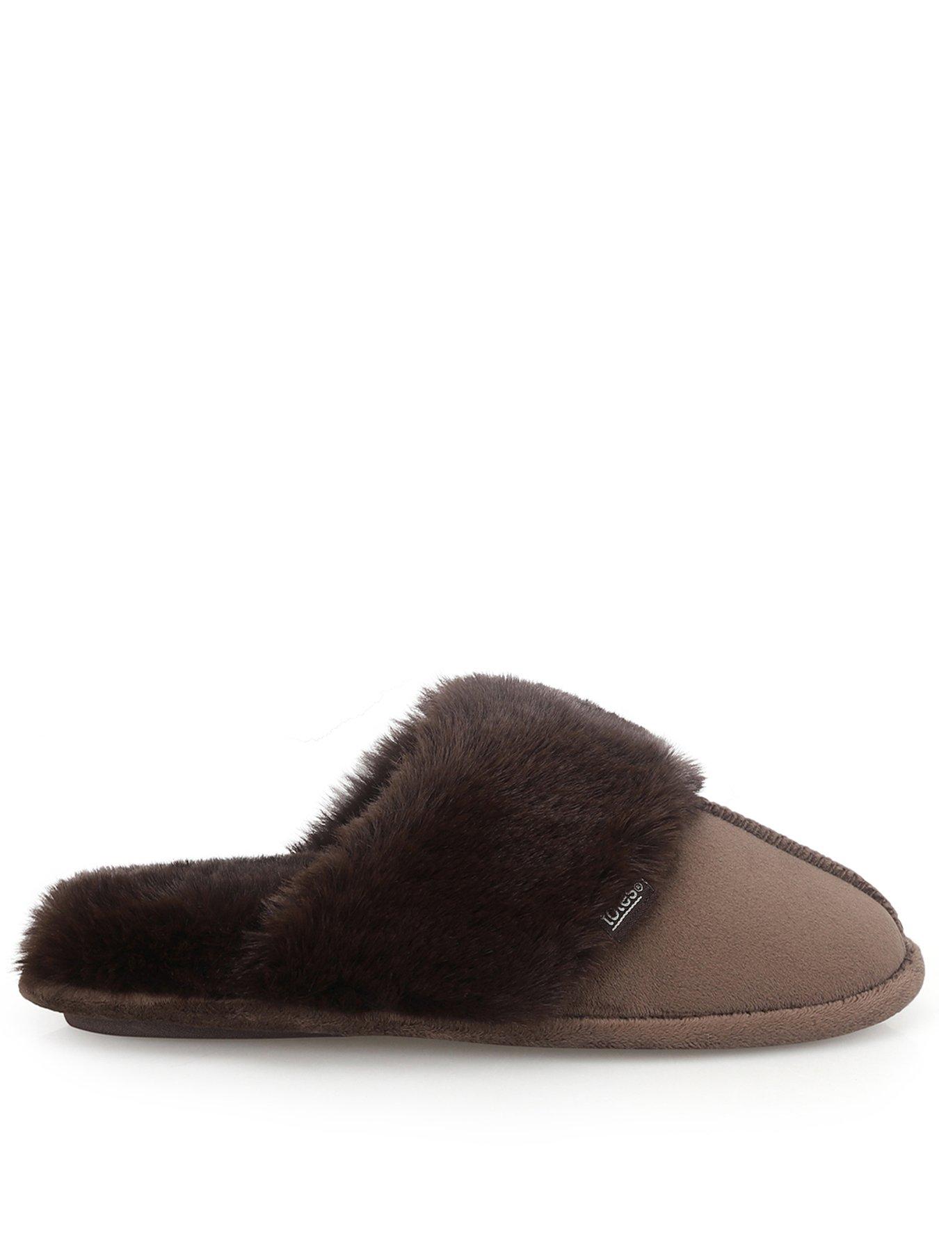 Image 1 of 5 of TOTES Velour Moccasin Slippers - Chocolate