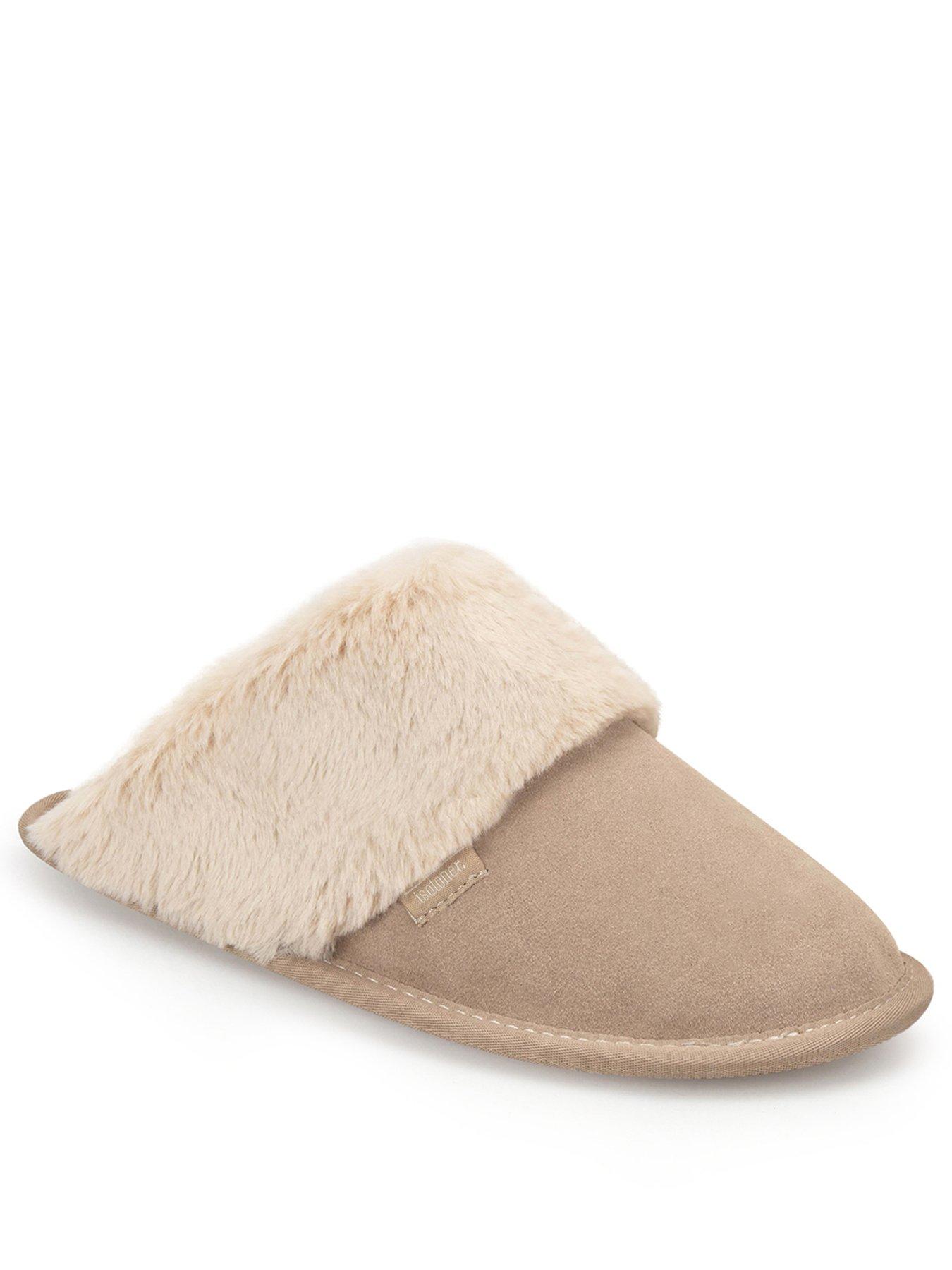 Image 2 of 5 of Totes Isotoner Womens Suede Mule Slippers With Faux Fur Lining - Sand