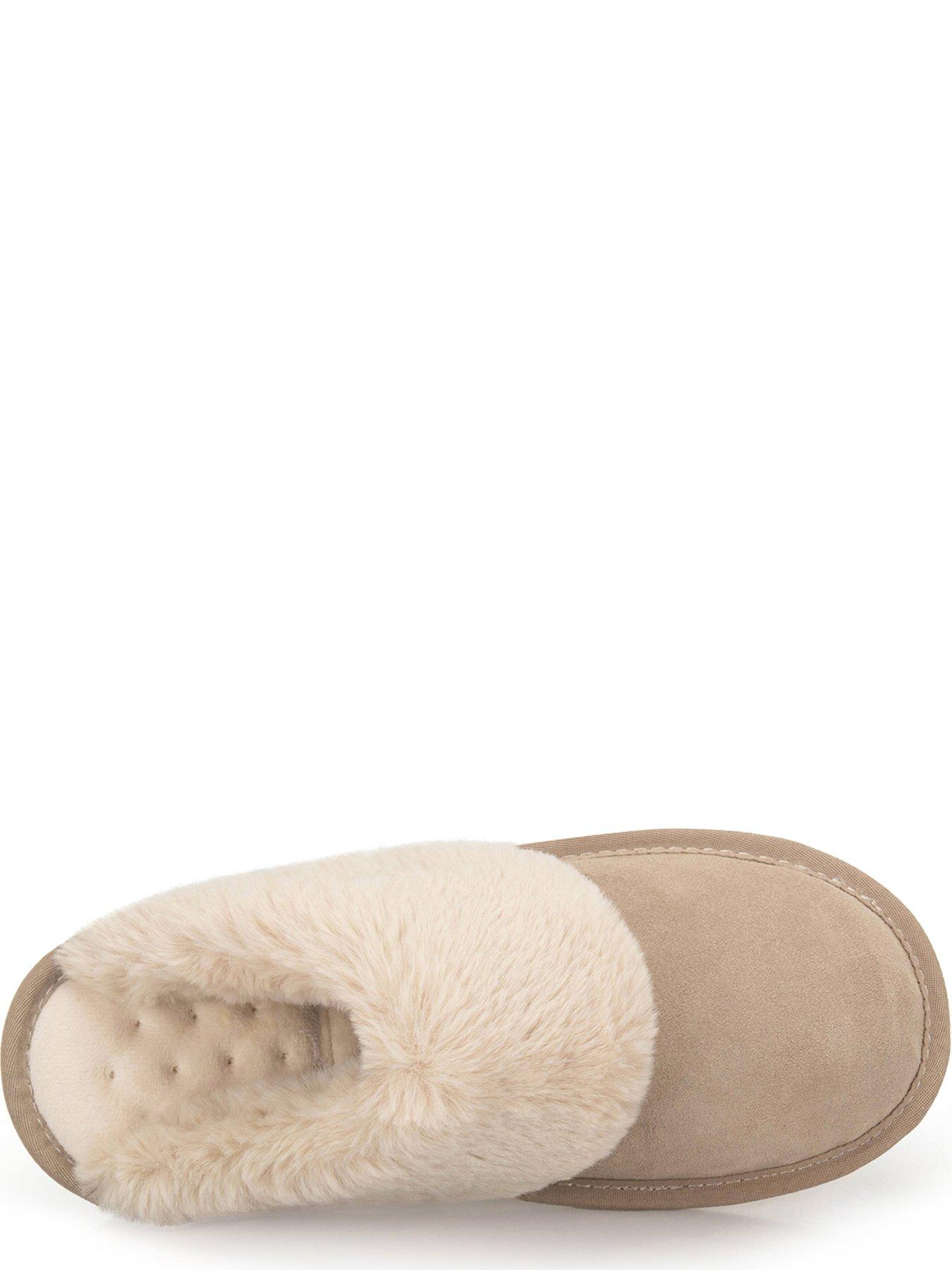 Image 3 of 5 of Totes Isotoner Womens Suede Mule Slippers With Faux Fur Lining - Sand