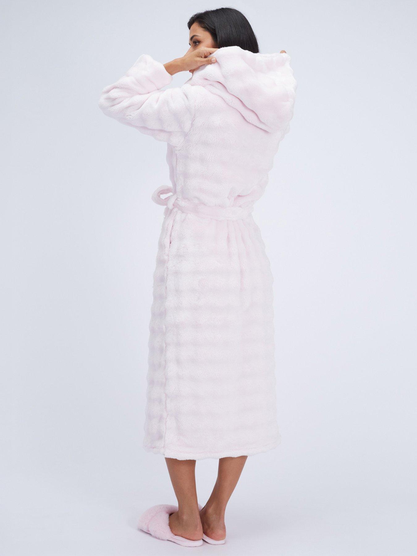 Image 2 of 6 of Boux Avenue Womens Bubble Fleece Hooded Maxi Dressing Gown - Powder Pink