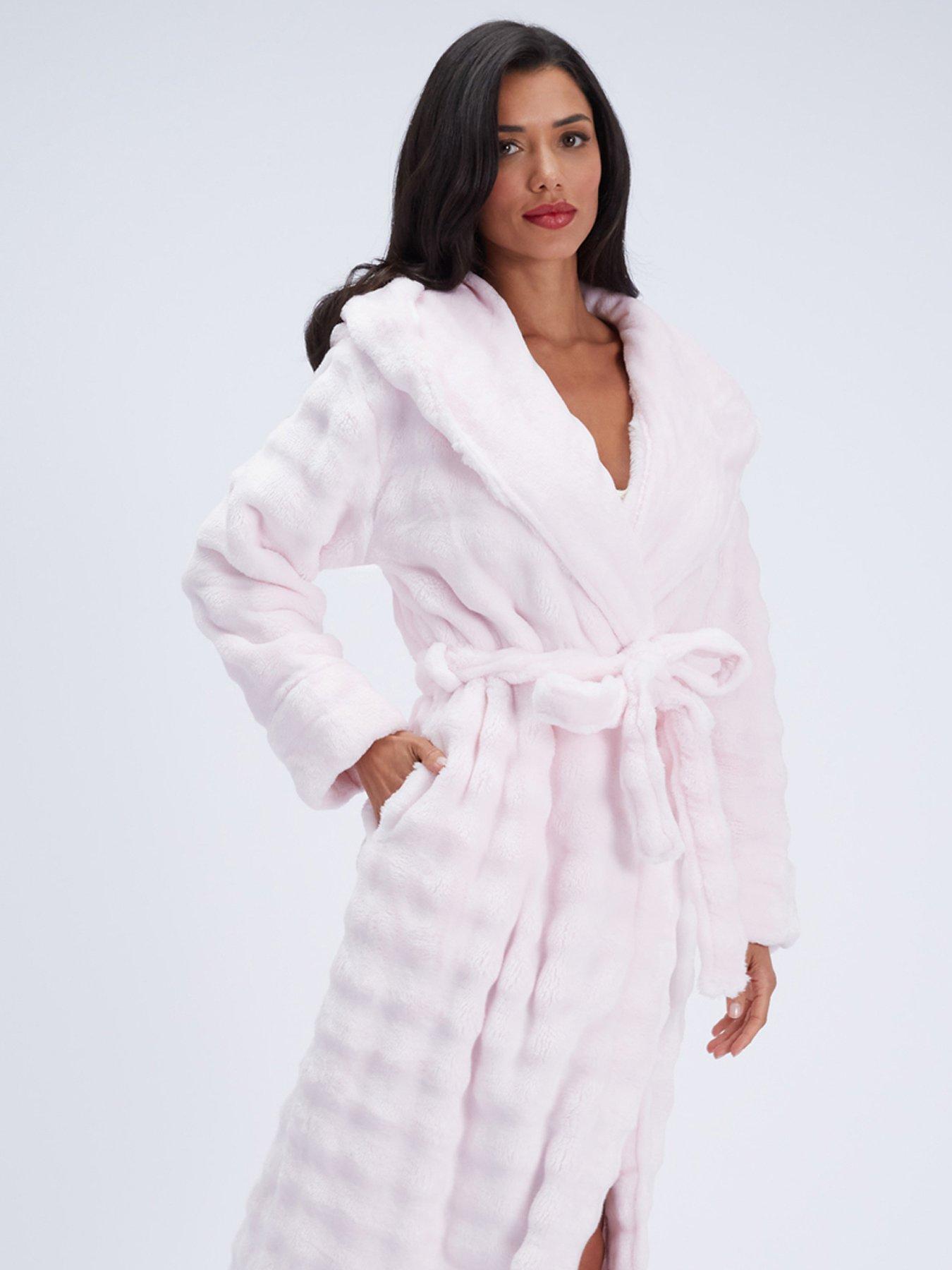 Image 3 of 6 of Boux Avenue Womens Bubble Fleece Hooded Maxi Dressing Gown - Powder Pink
