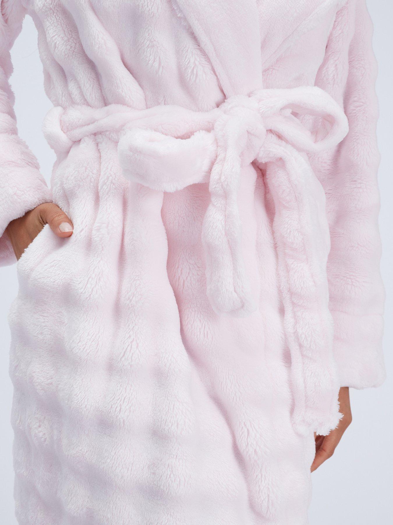 Image 6 of 6 of Boux Avenue Womens Bubble Fleece Hooded Maxi Dressing Gown - Powder Pink