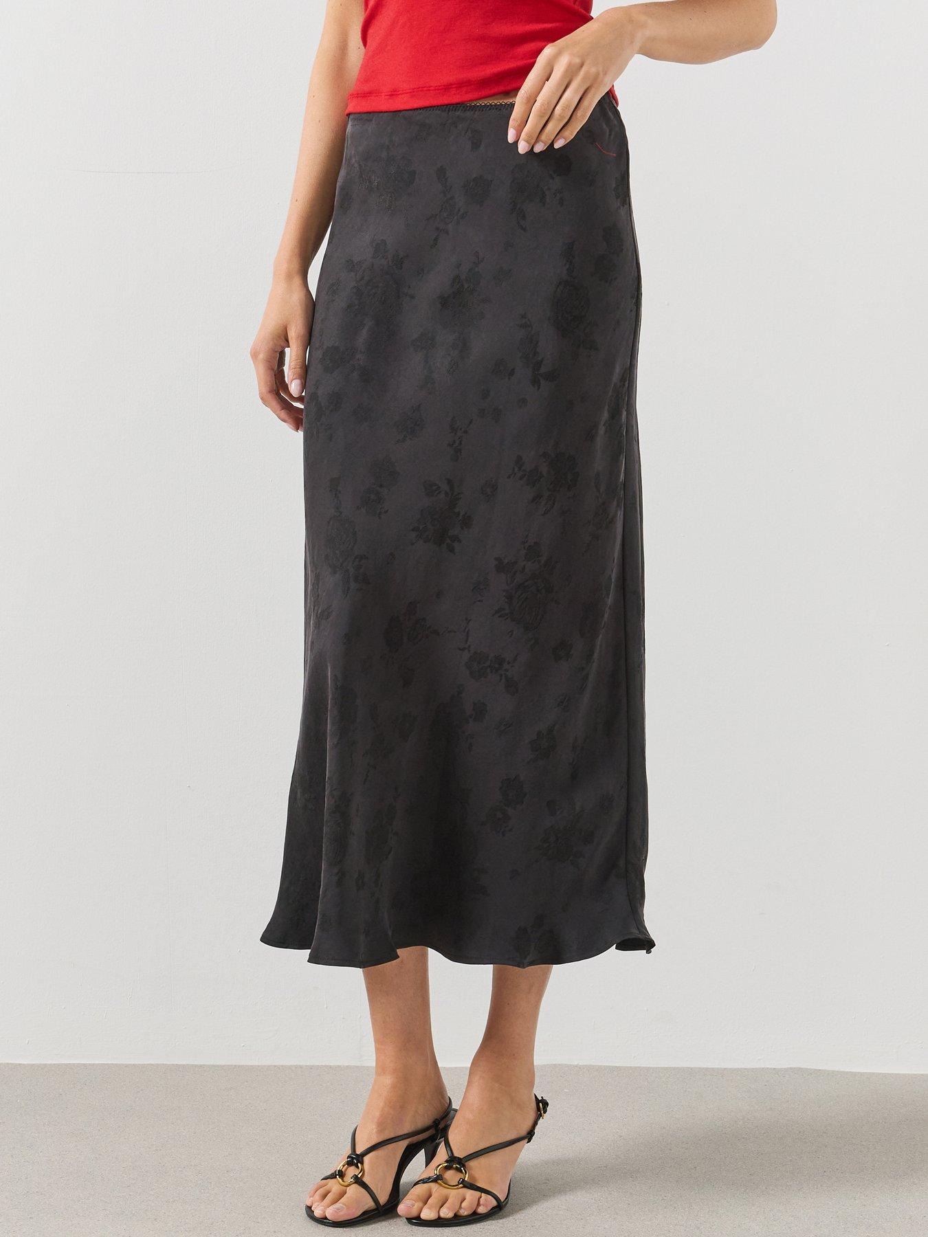Image 1 of 5 of Mango Womens Devor&eacute; A-Line Midi Skirt - Black
