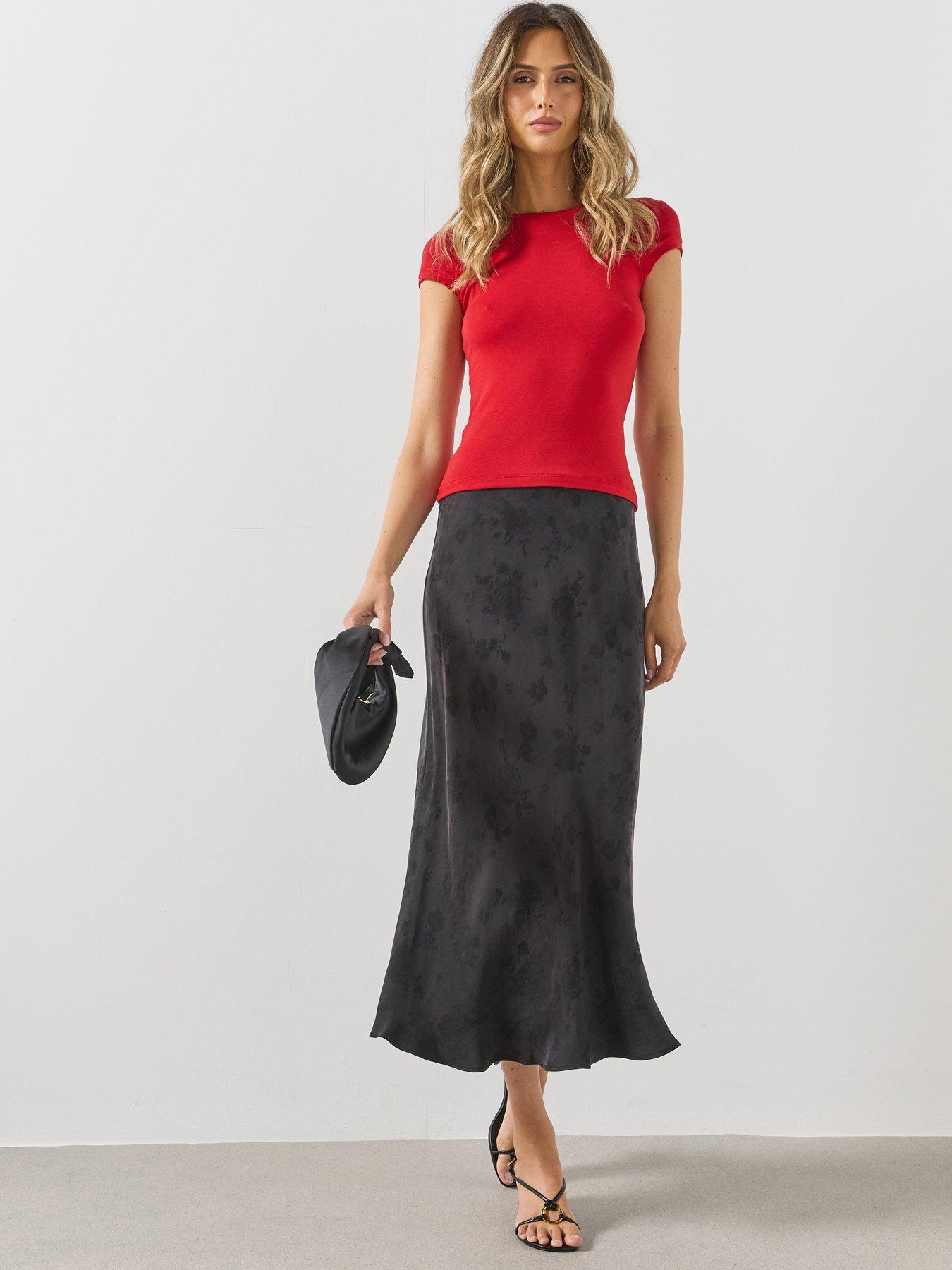 Image 3 of 5 of Mango Womens Devor&eacute; A-Line Midi Skirt - Black