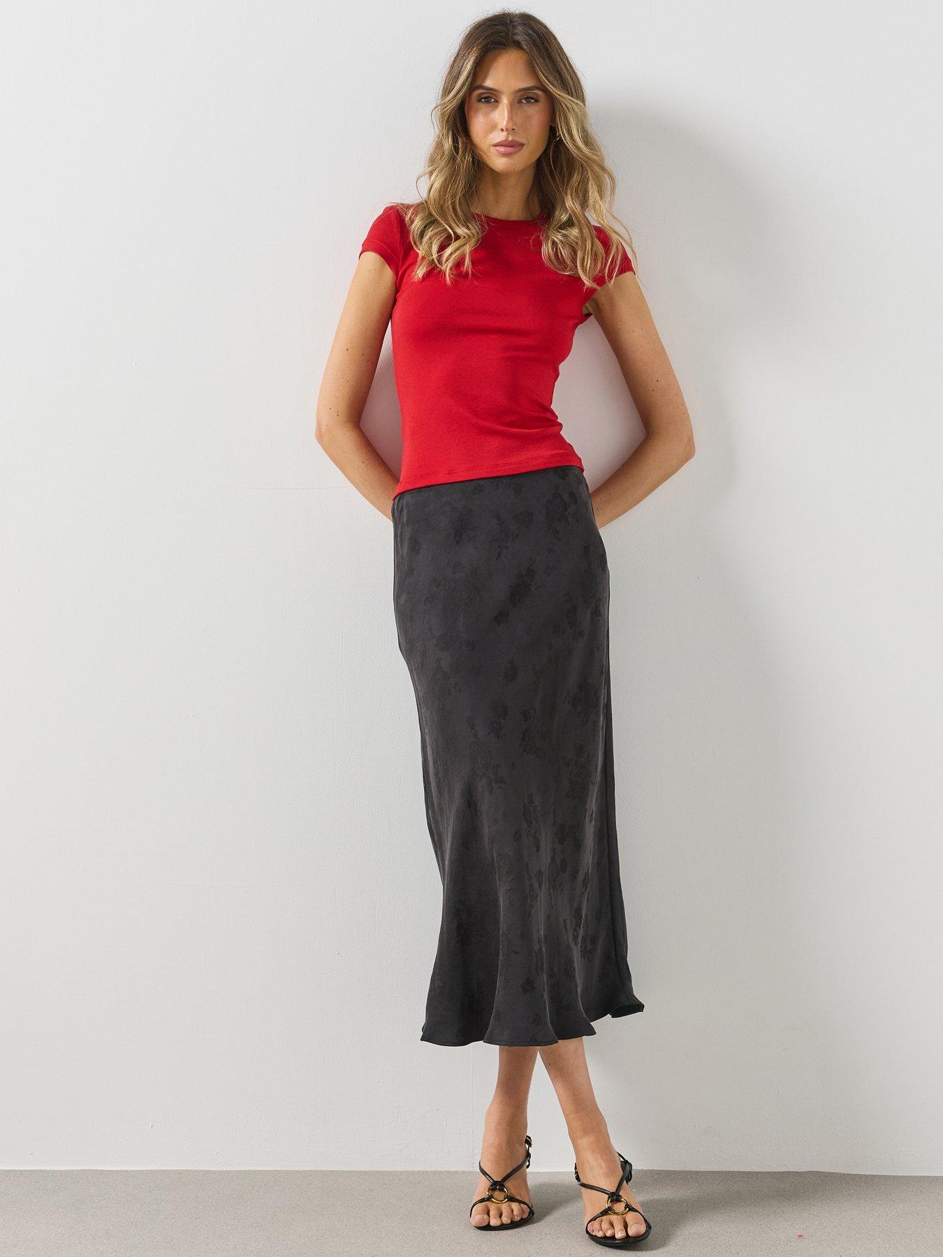 Image 5 of 5 of Mango Womens Devor&eacute; A-Line Midi Skirt - Black