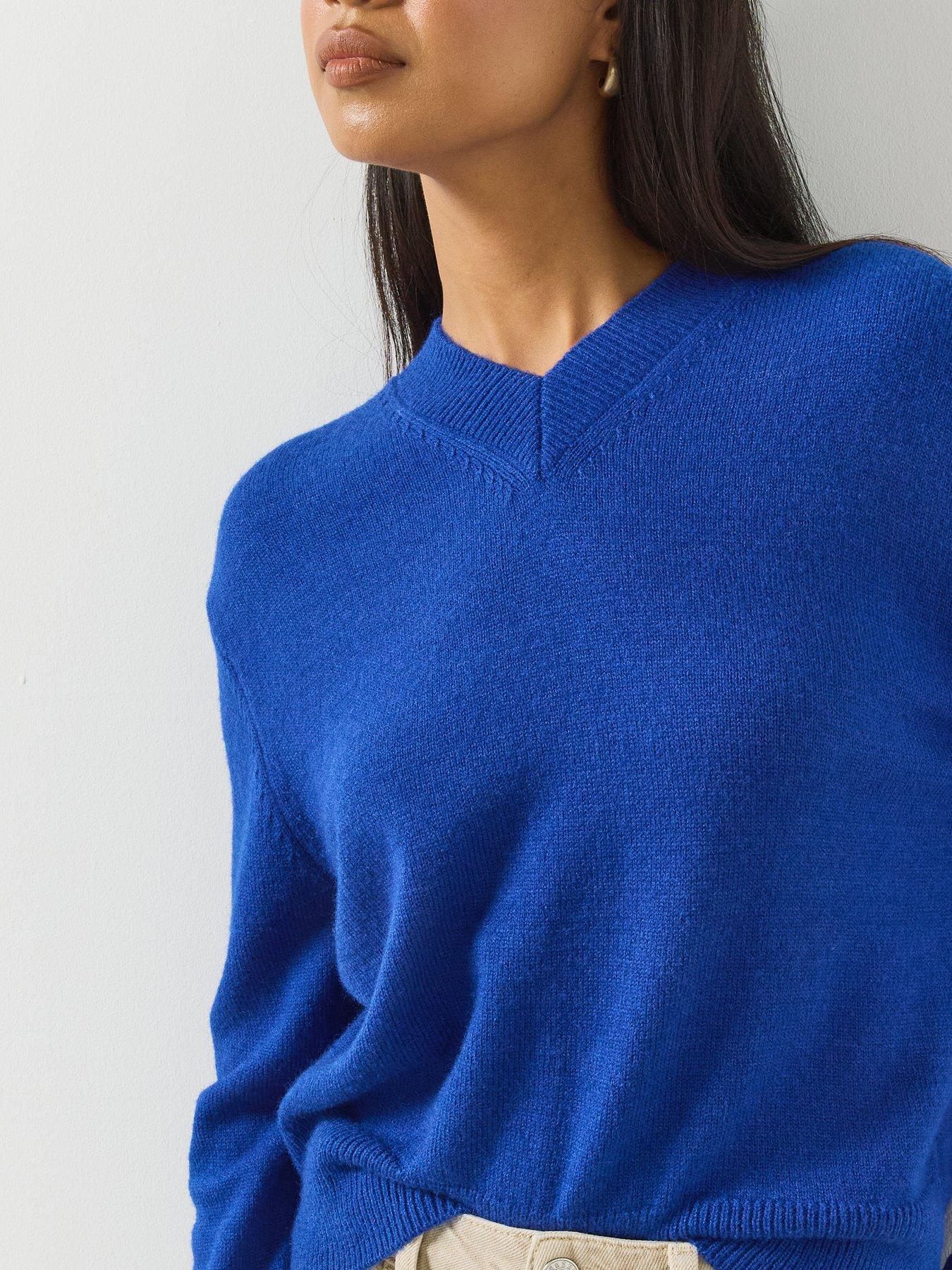 Image 4 of 6 of Mango V-Neck Knit Sweater - Blue