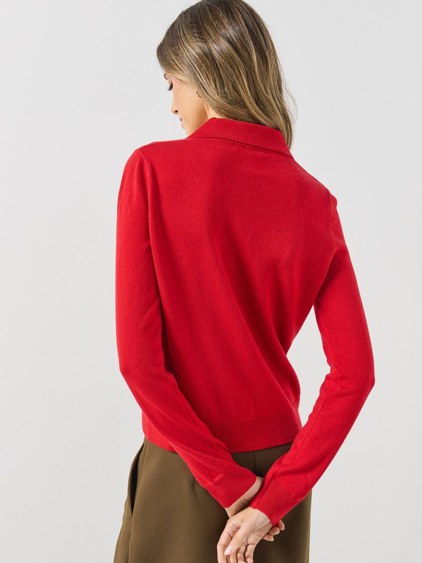 Image 2 of 5 of Mango Womens Collared Covered Button Fine Knit Cardigan - Red