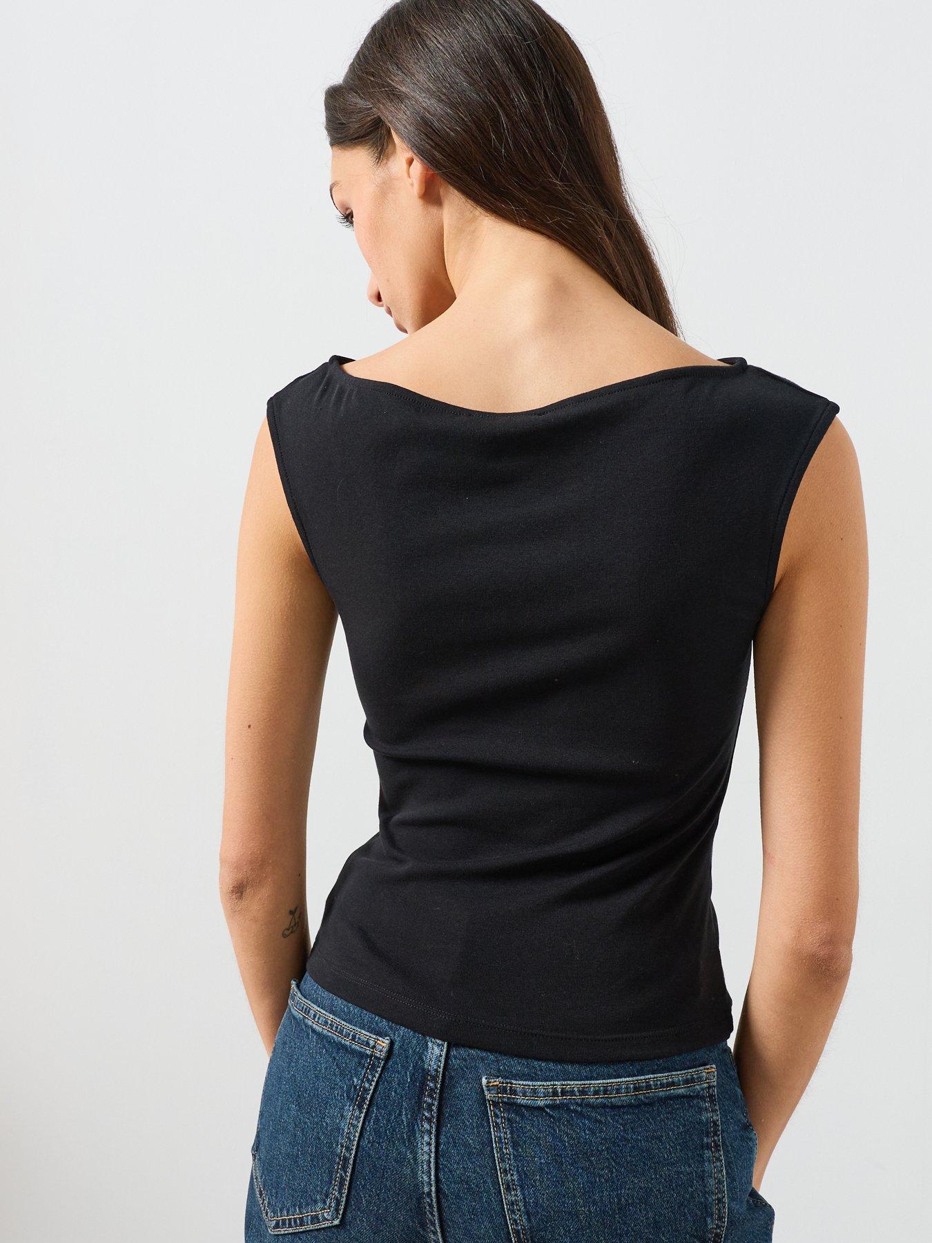 Image 2 of 5 of Mango Womens Xstone Sparkle Slash Neck Sleeveless Top - Black