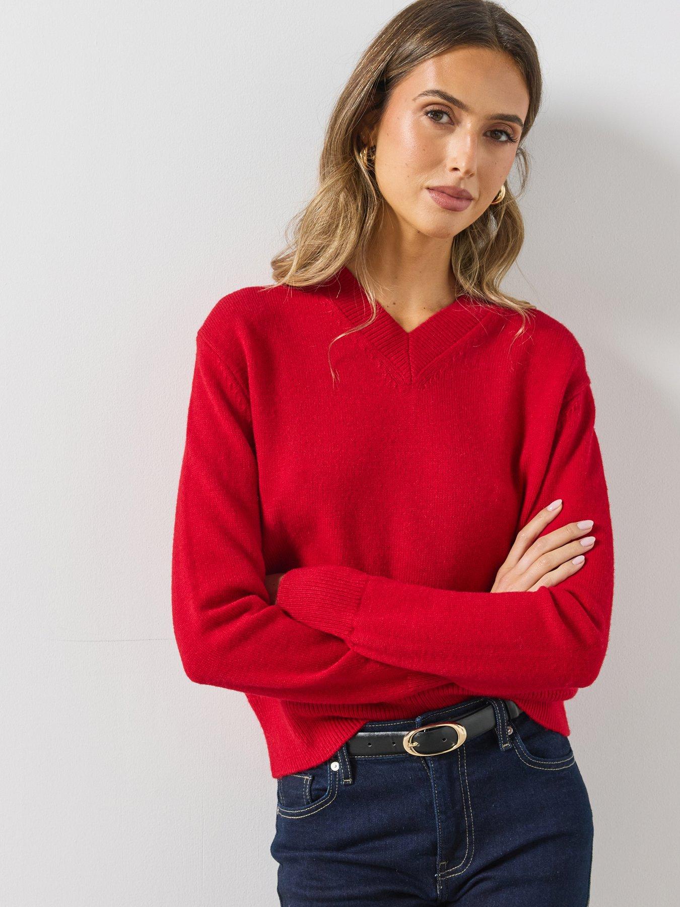 Mango V-neck Knit Sweater - Red