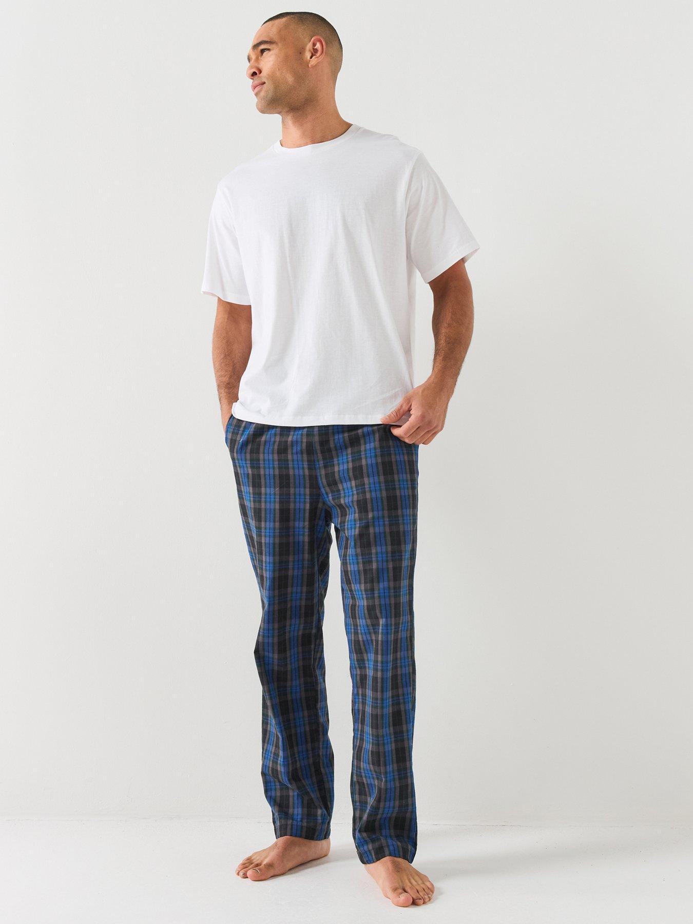 Image 1 of 5 of Jack & Jones Mens Florence 2-Piece Cotton Checked Pyjama Set - White