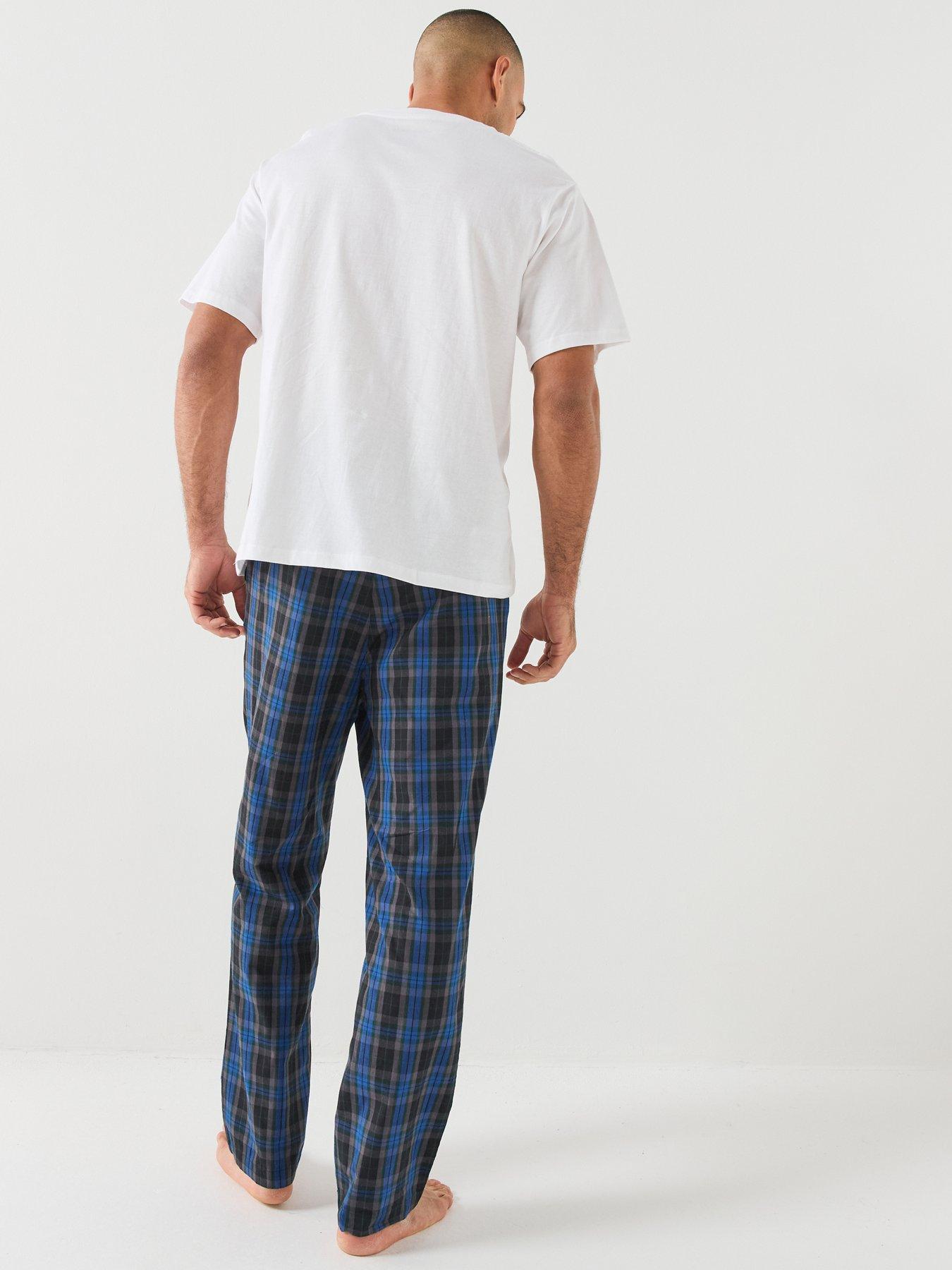 Image 2 of 5 of Jack & Jones Mens Florence 2-Piece Cotton Checked Pyjama Set - White