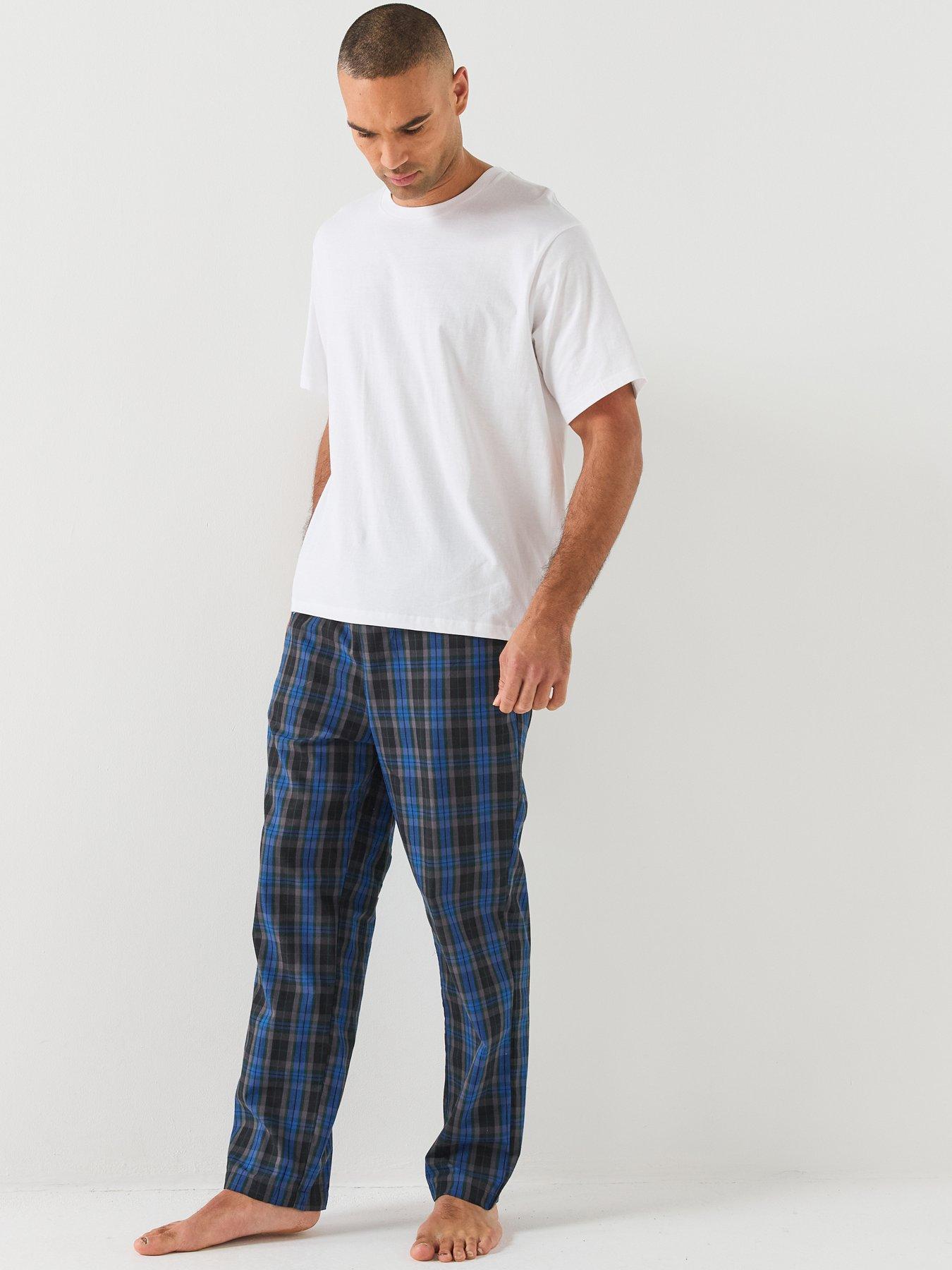 Image 3 of 5 of Jack & Jones Mens Florence 2-Piece Cotton Checked Pyjama Set - White
