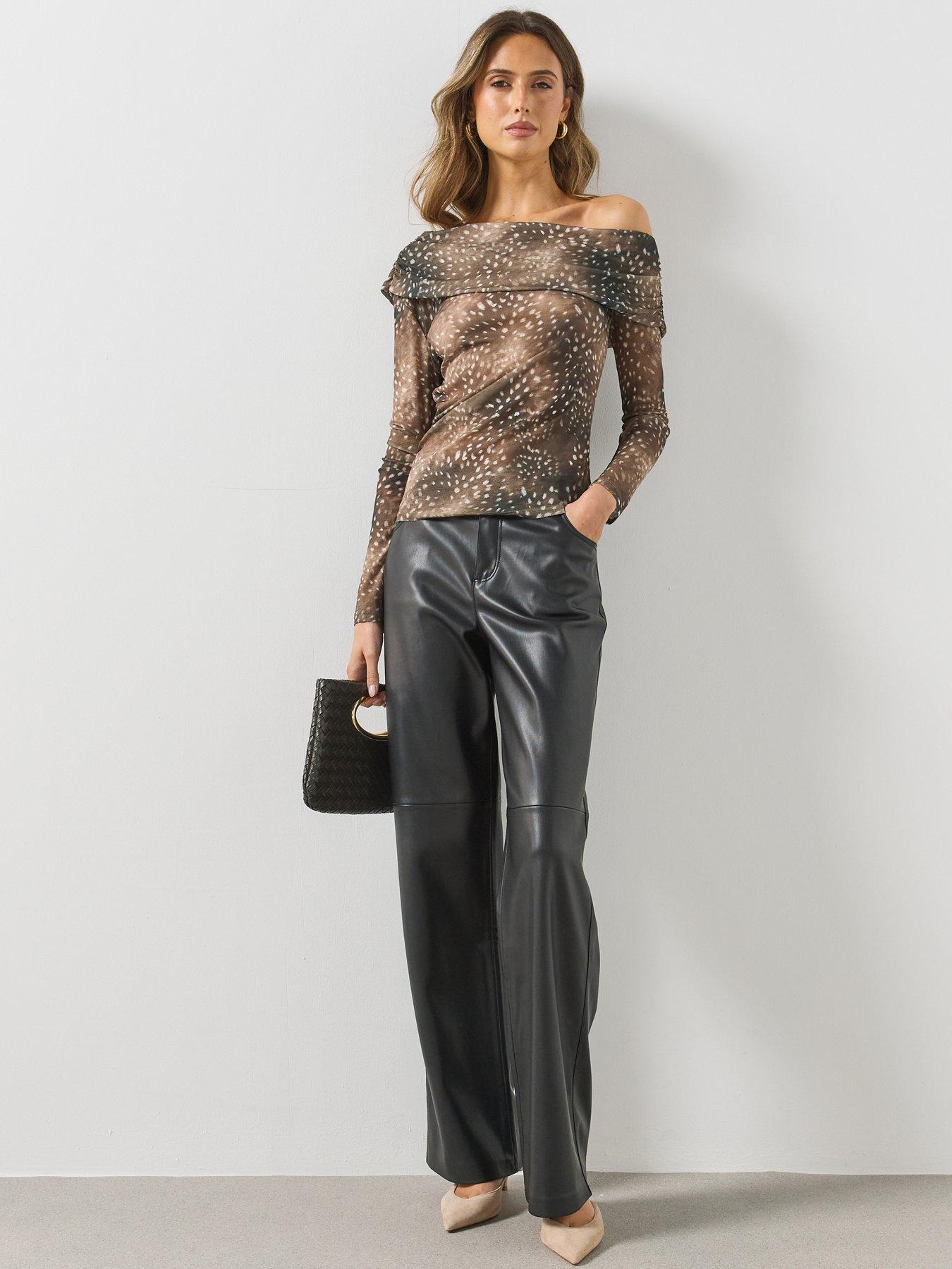 Image 3 of 4 of Mango Womens Asymmetric Bambi Print Fitted Top - Brown