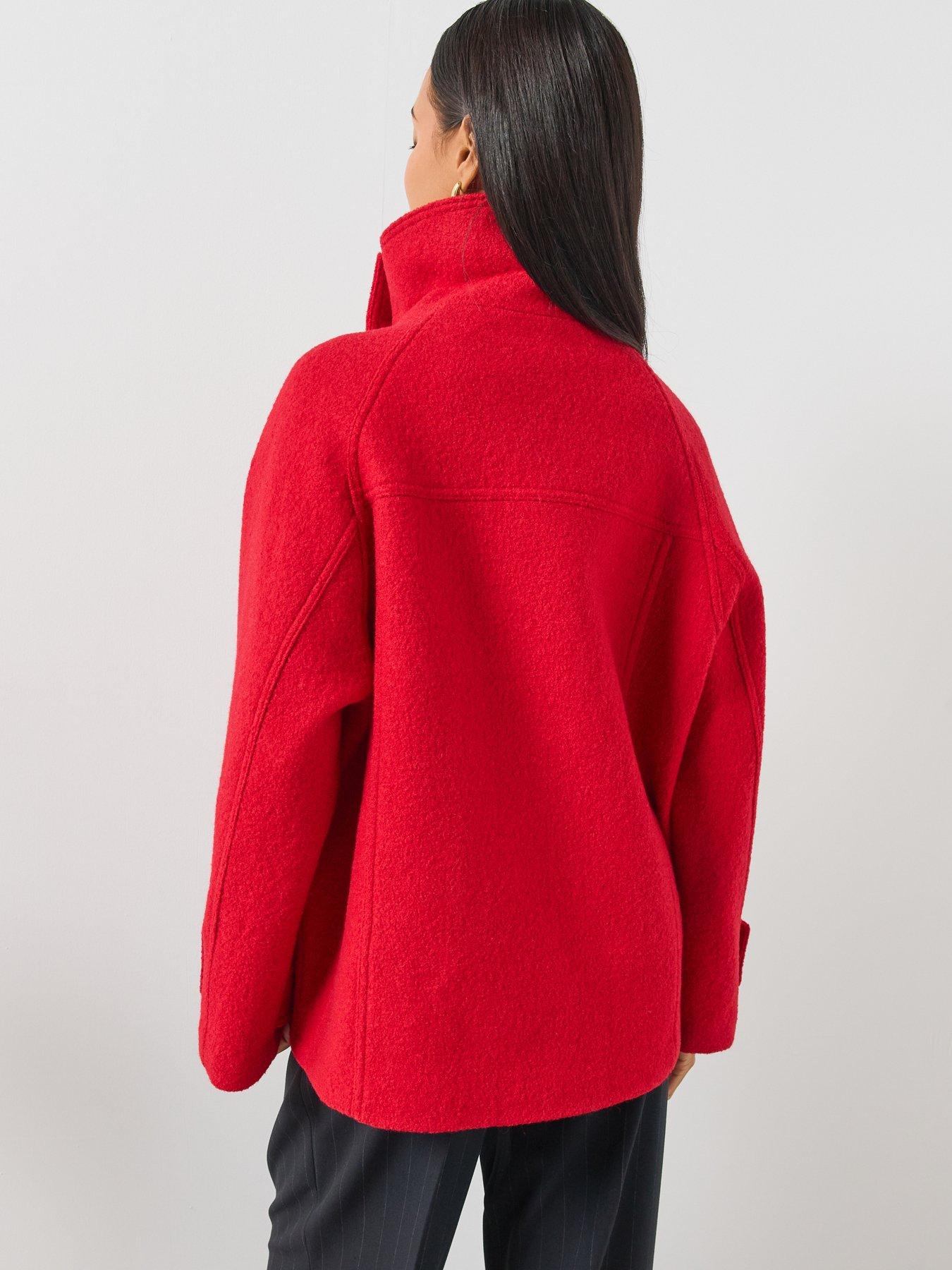 Image 2 of 6 of Mango High Neck Coat - Red
