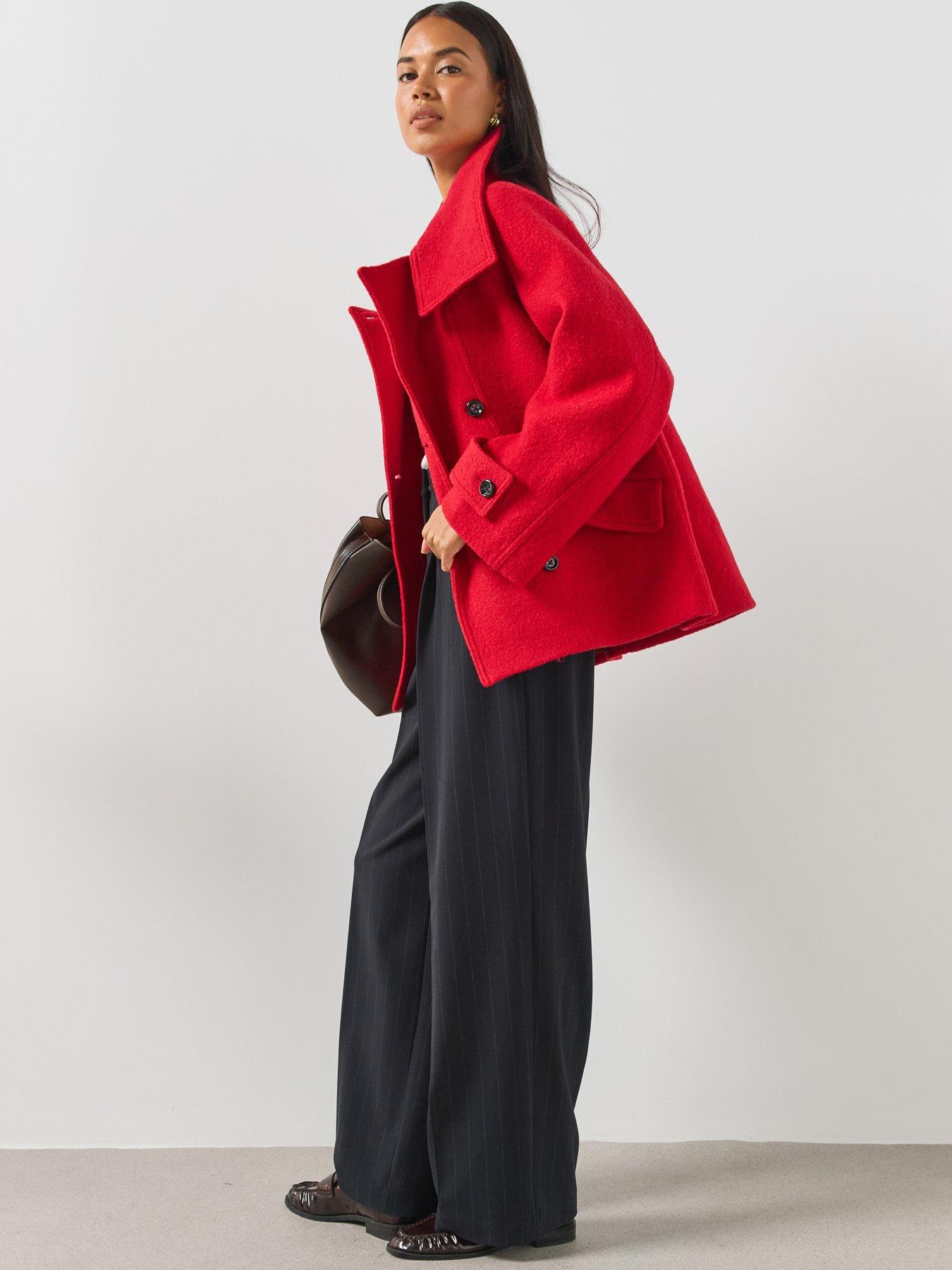 Image 3 of 6 of Mango High Neck Coat - Red