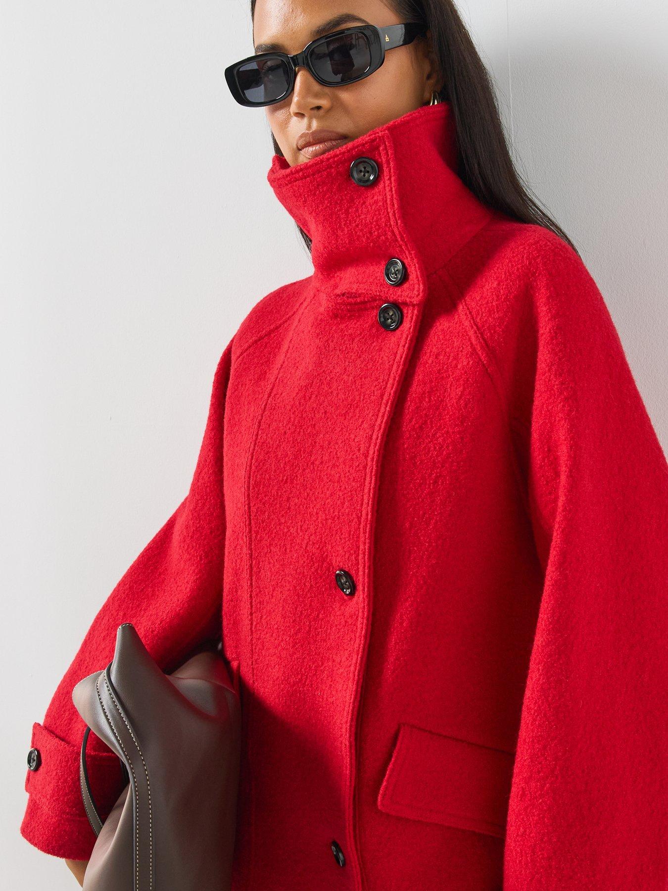 Image 4 of 6 of Mango High Neck Coat - Red