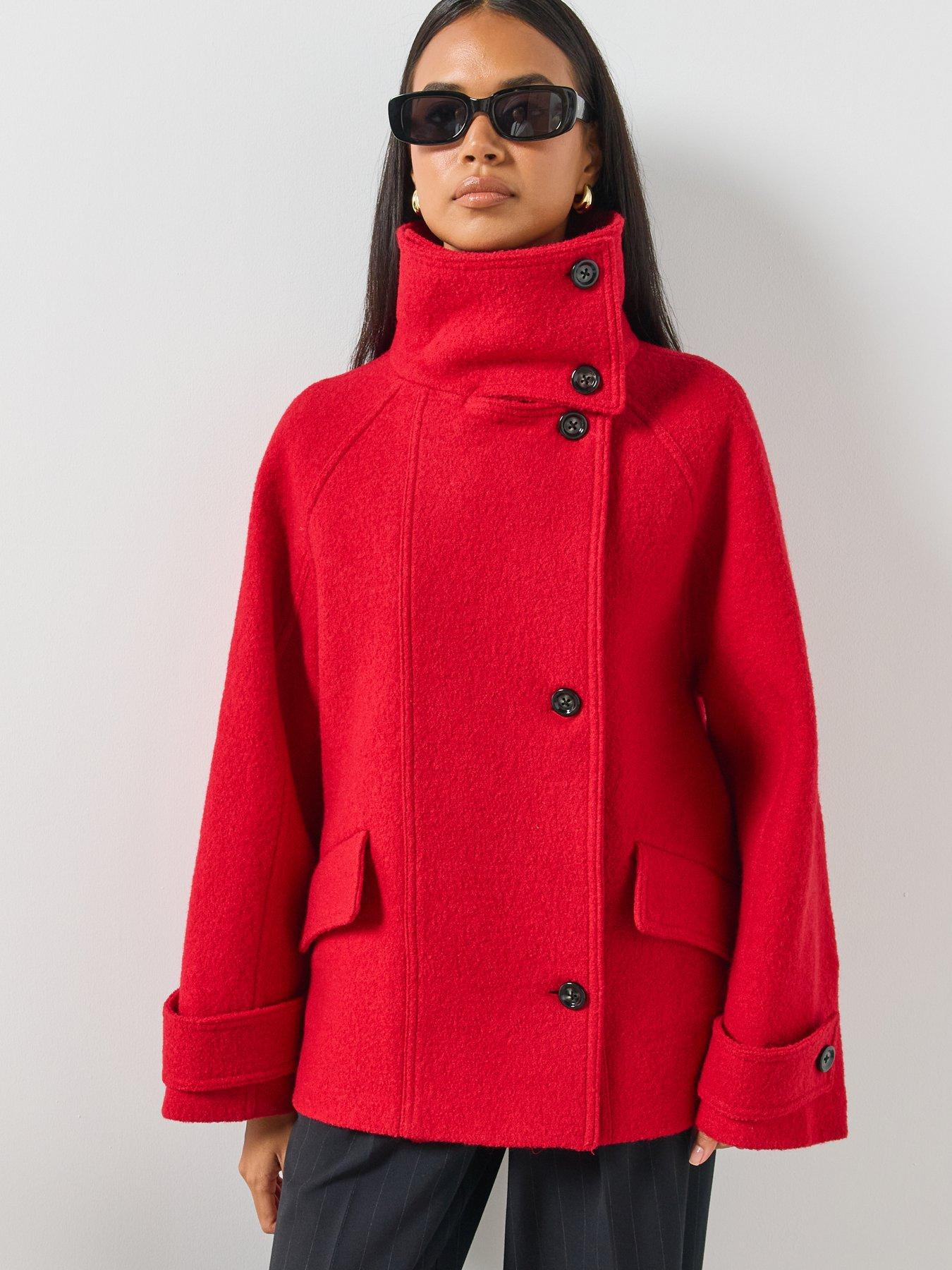 Image 5 of 6 of Mango High Neck Coat - Red