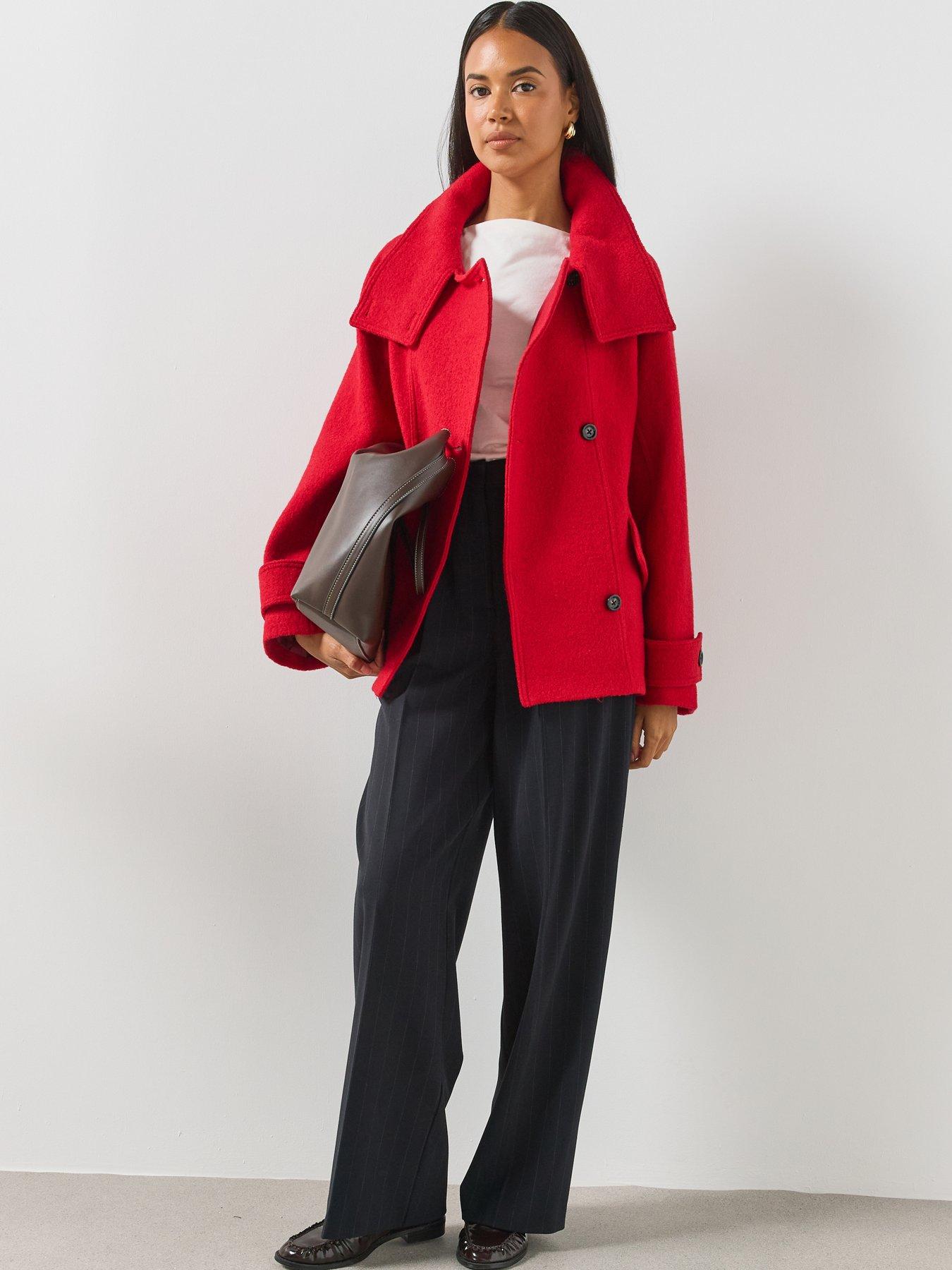 Image 6 of 6 of Mango High Neck Coat - Red