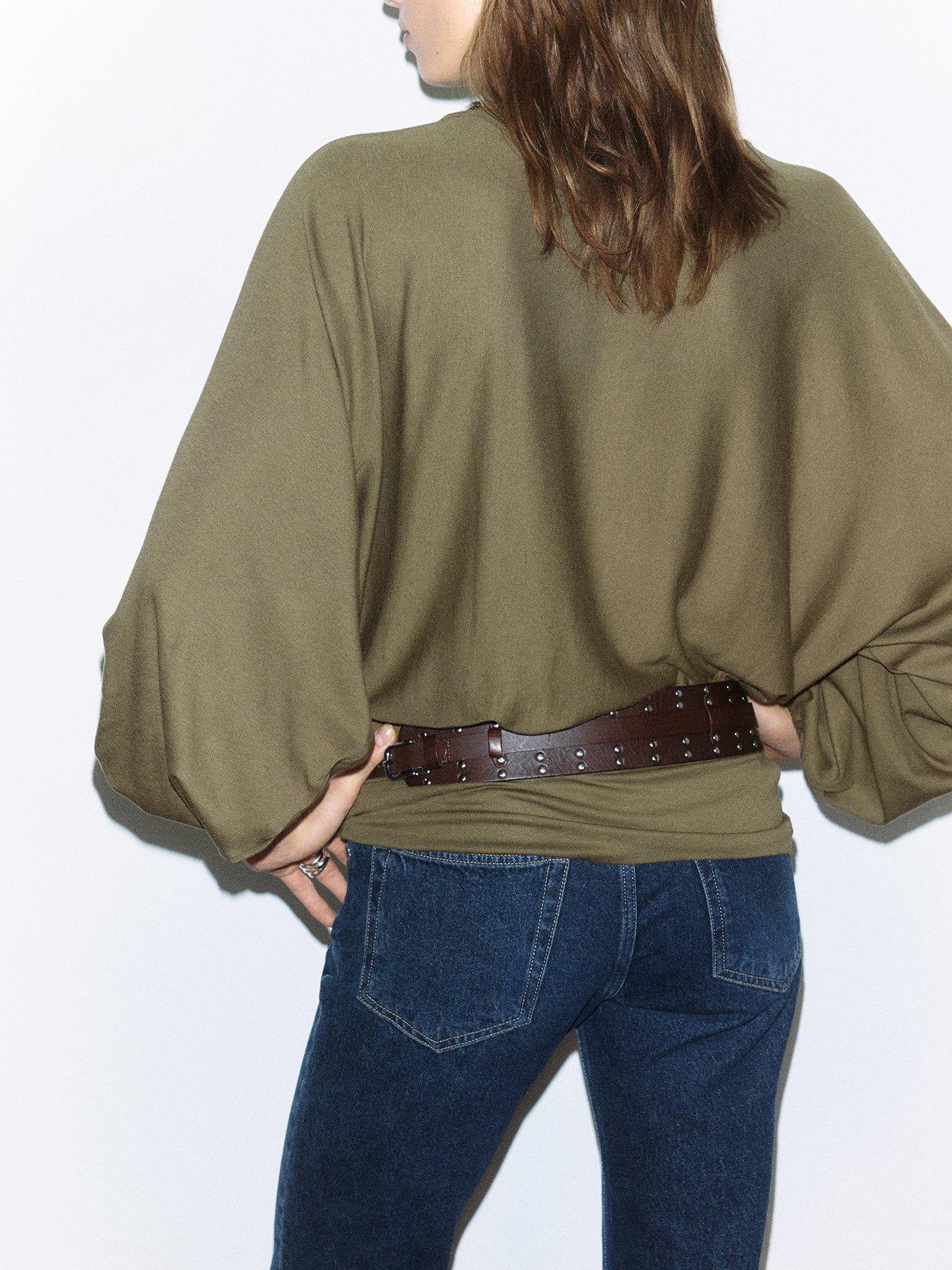Image 2 of 6 of Mango Womens Teresa Batwing Sleeve Blouson Blouse - Beige