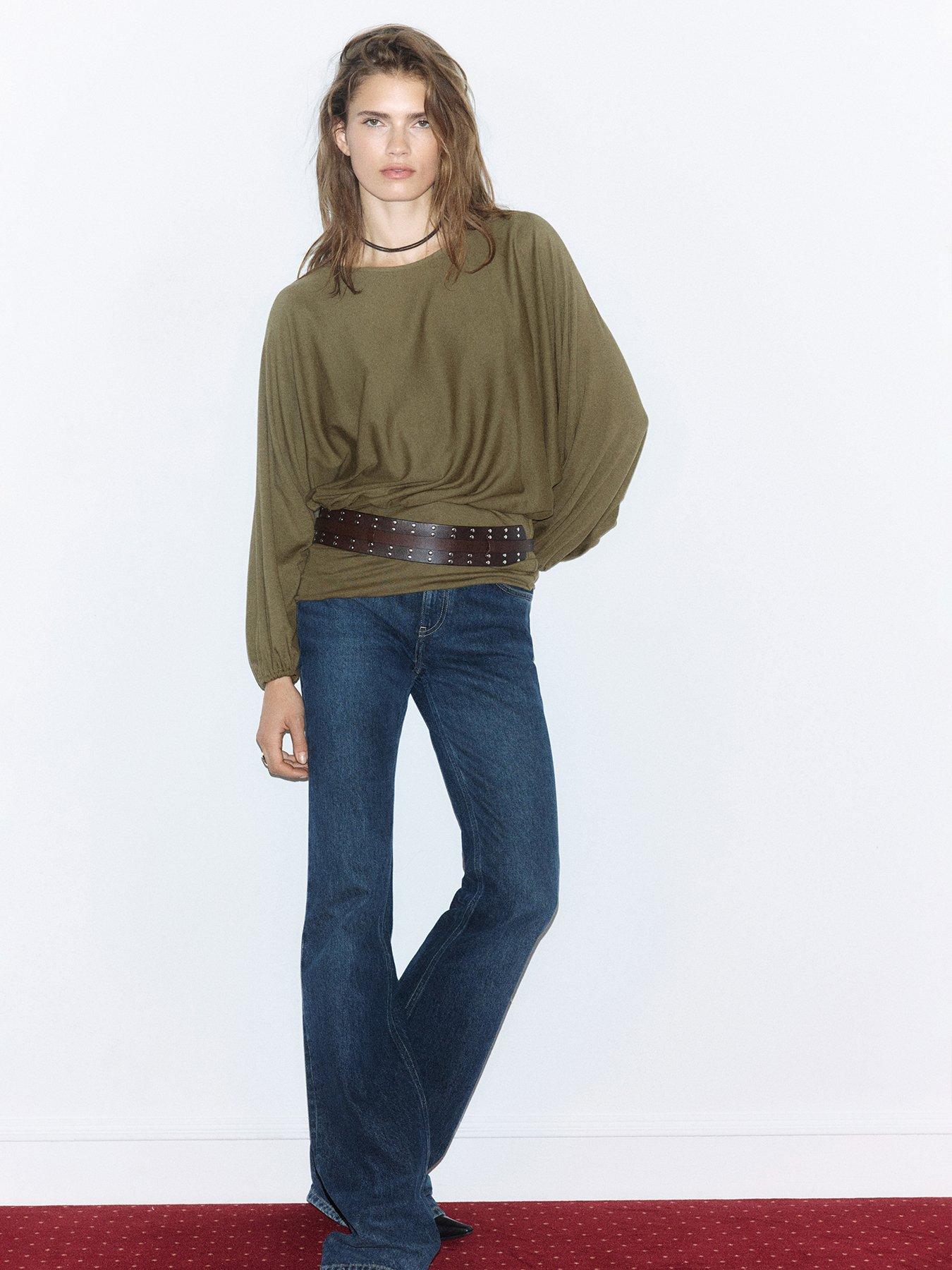 Image 3 of 6 of Mango Womens Teresa Batwing Sleeve Blouson Blouse - Beige