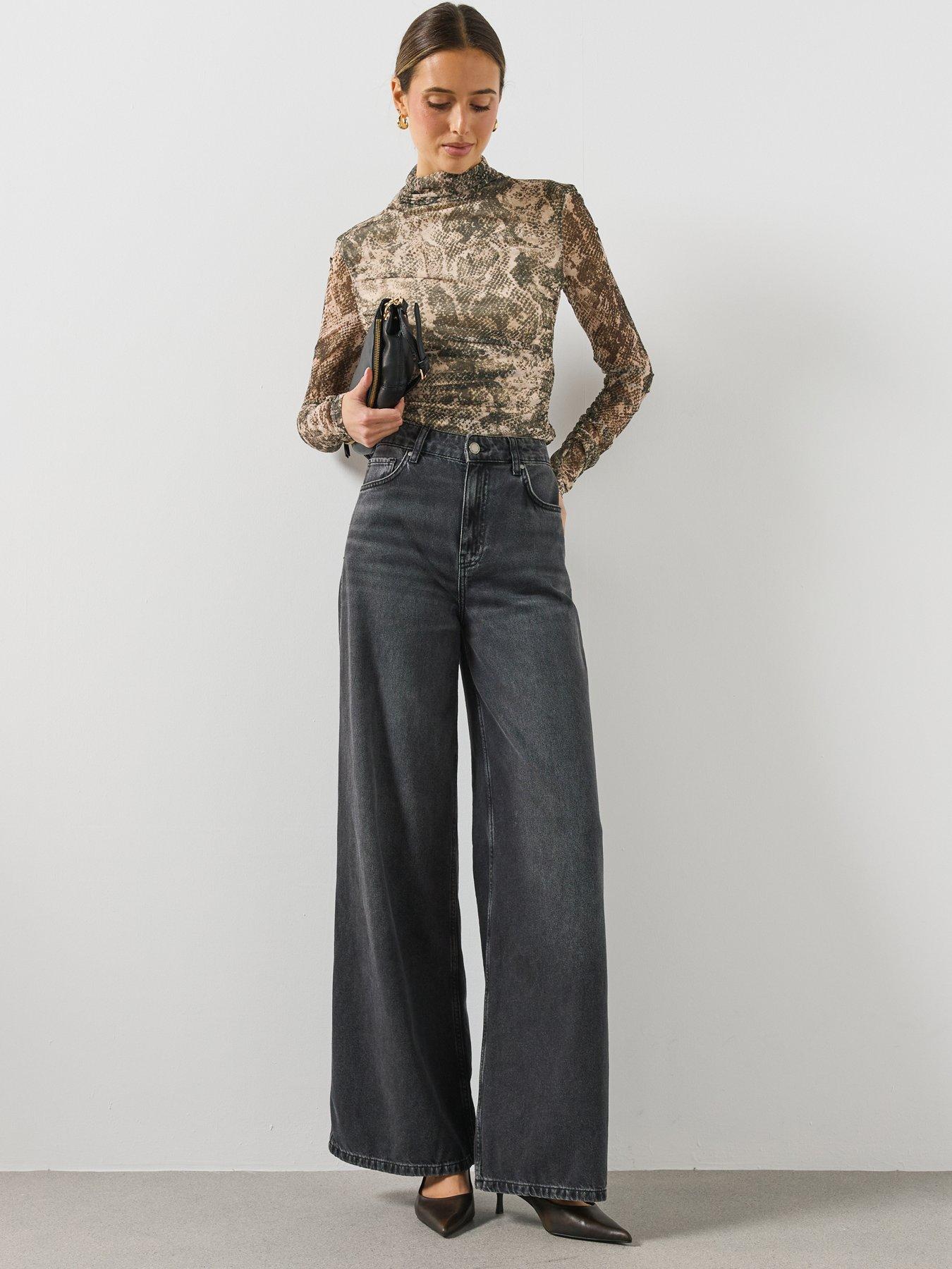 Image 3 of 5 of Mango Womens Betty High Neck Sheer Snake Print T-Shirt - Brown
