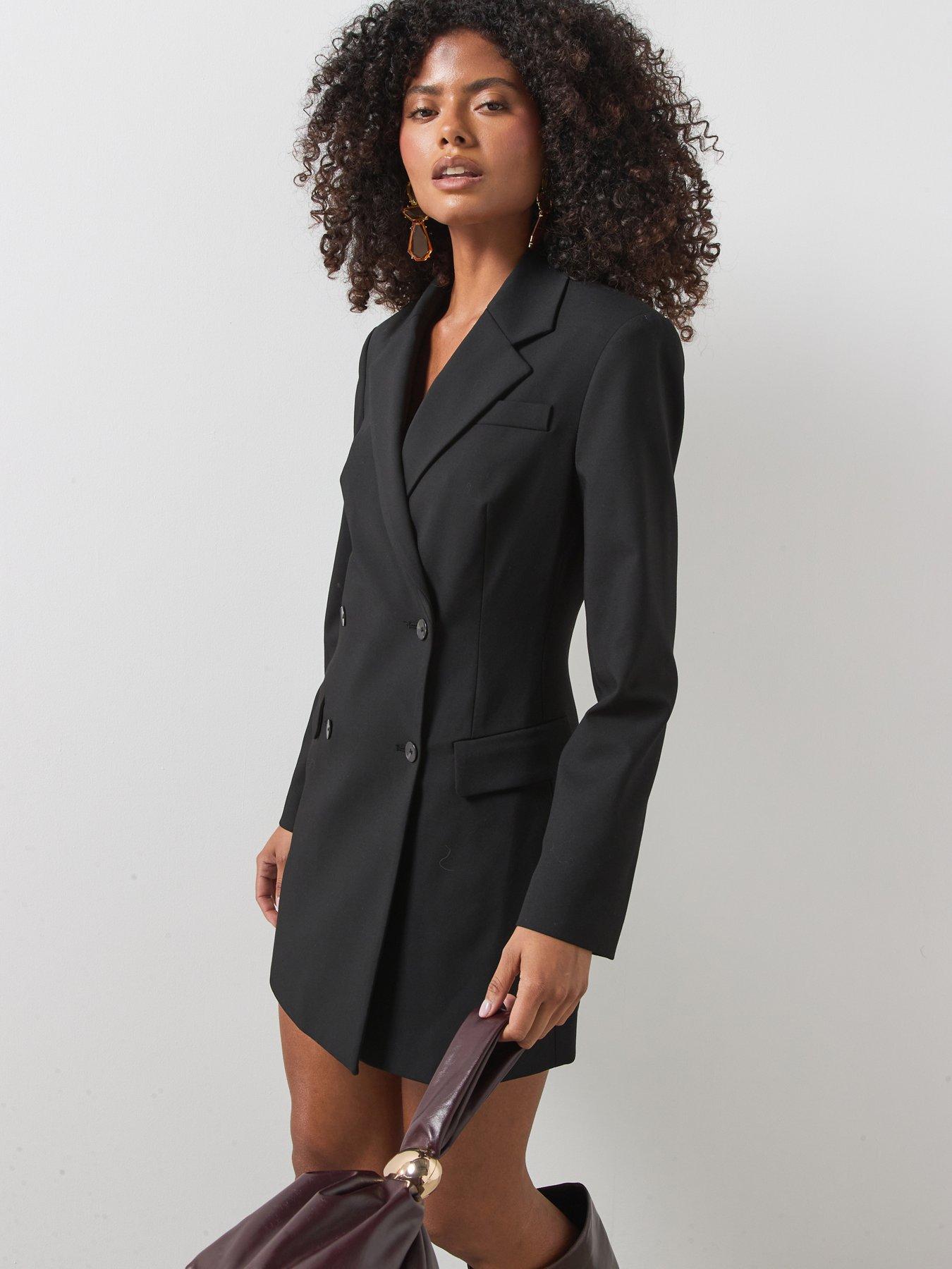 Image 1 of 5 of Mango Womens Double Breasted V-Neck Lapel Mini Blazer Dress - Black