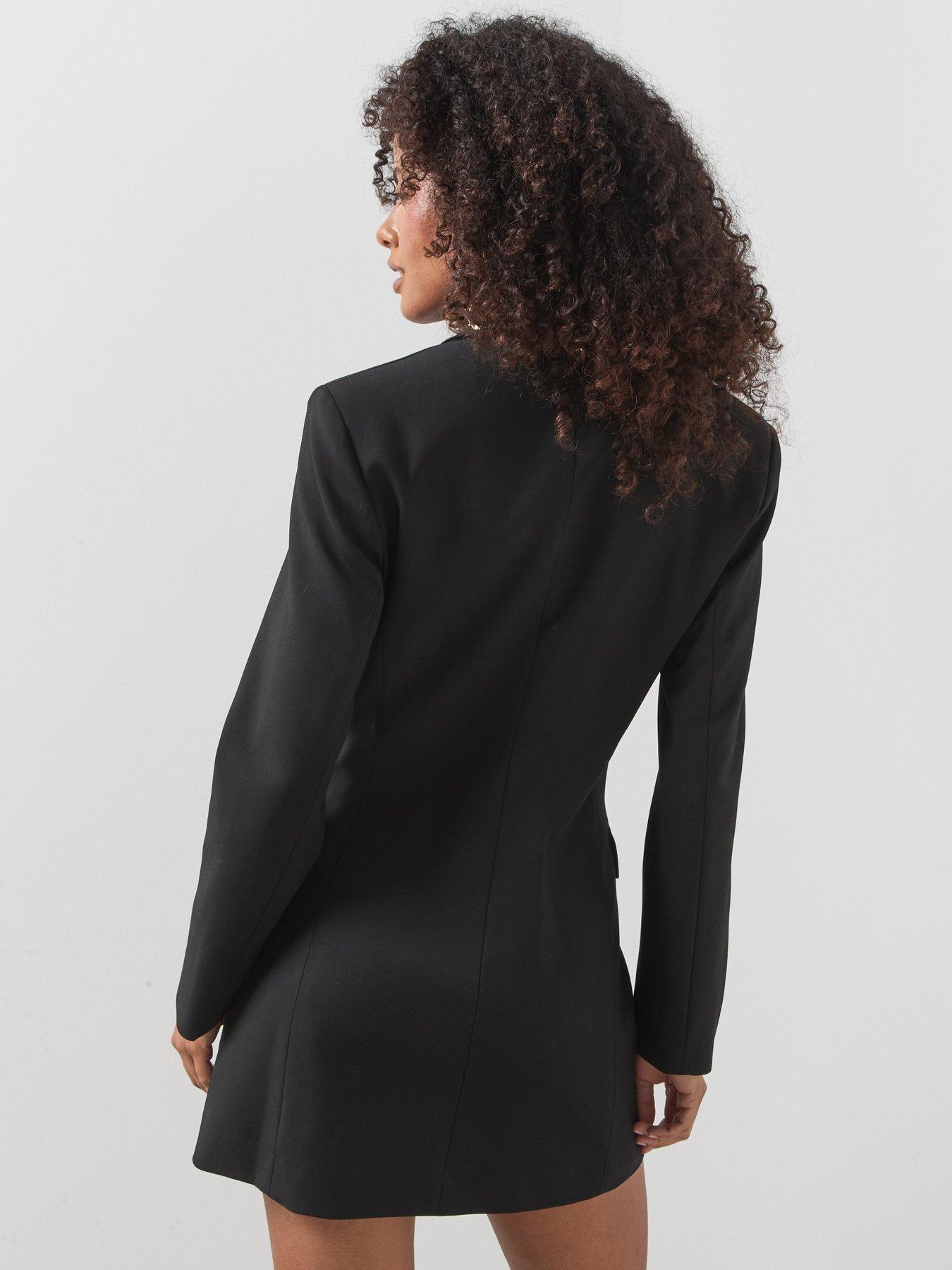 Image 2 of 5 of Mango Womens Double Breasted V-Neck Lapel Mini Blazer Dress - Black