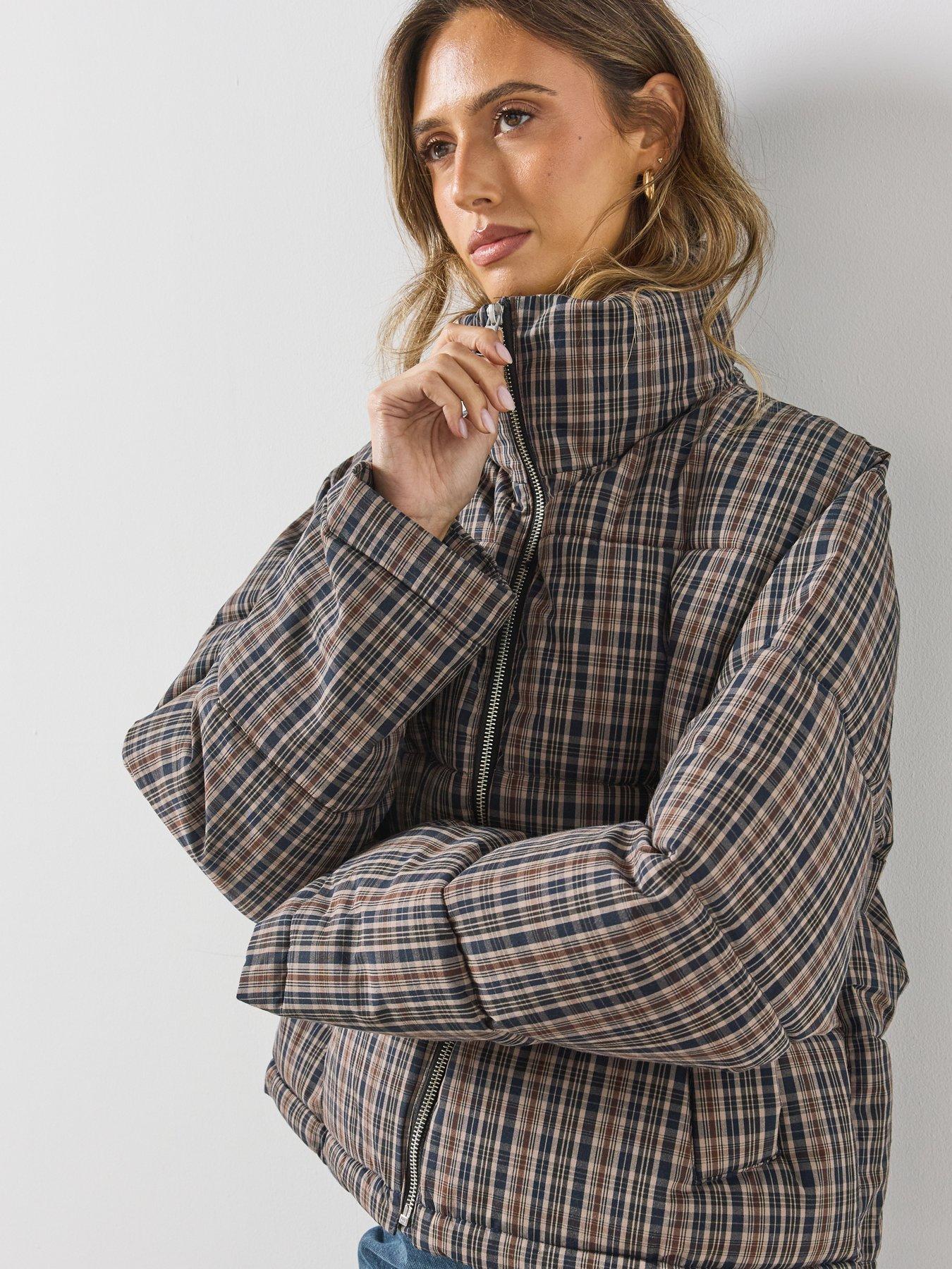 Image 5 of 6 of Mango Womens Checked Quilted Anorak Jacket - Navy