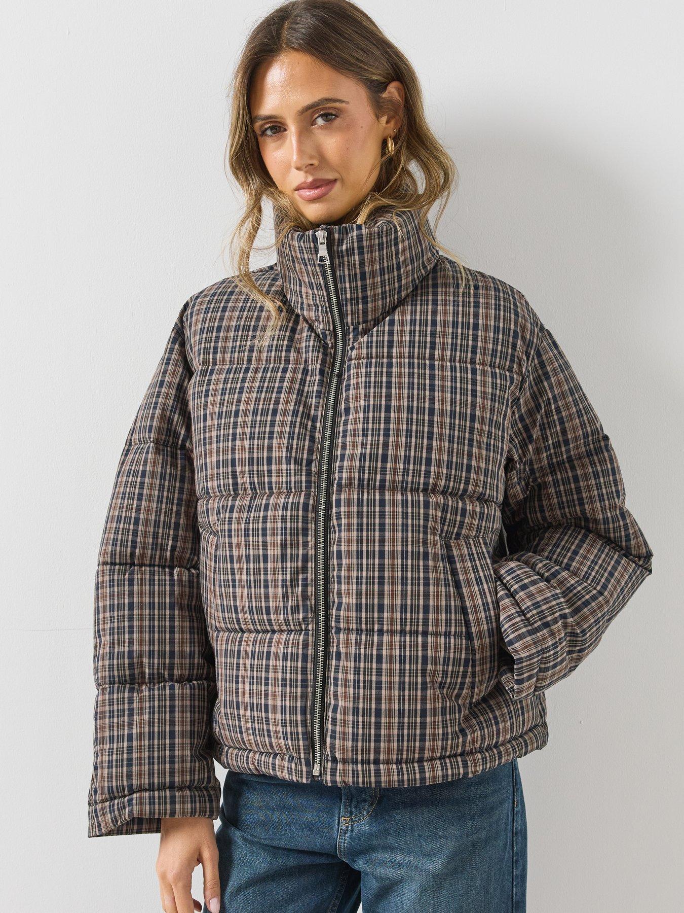 Image 6 of 6 of Mango Womens Checked Quilted Anorak Jacket - Navy