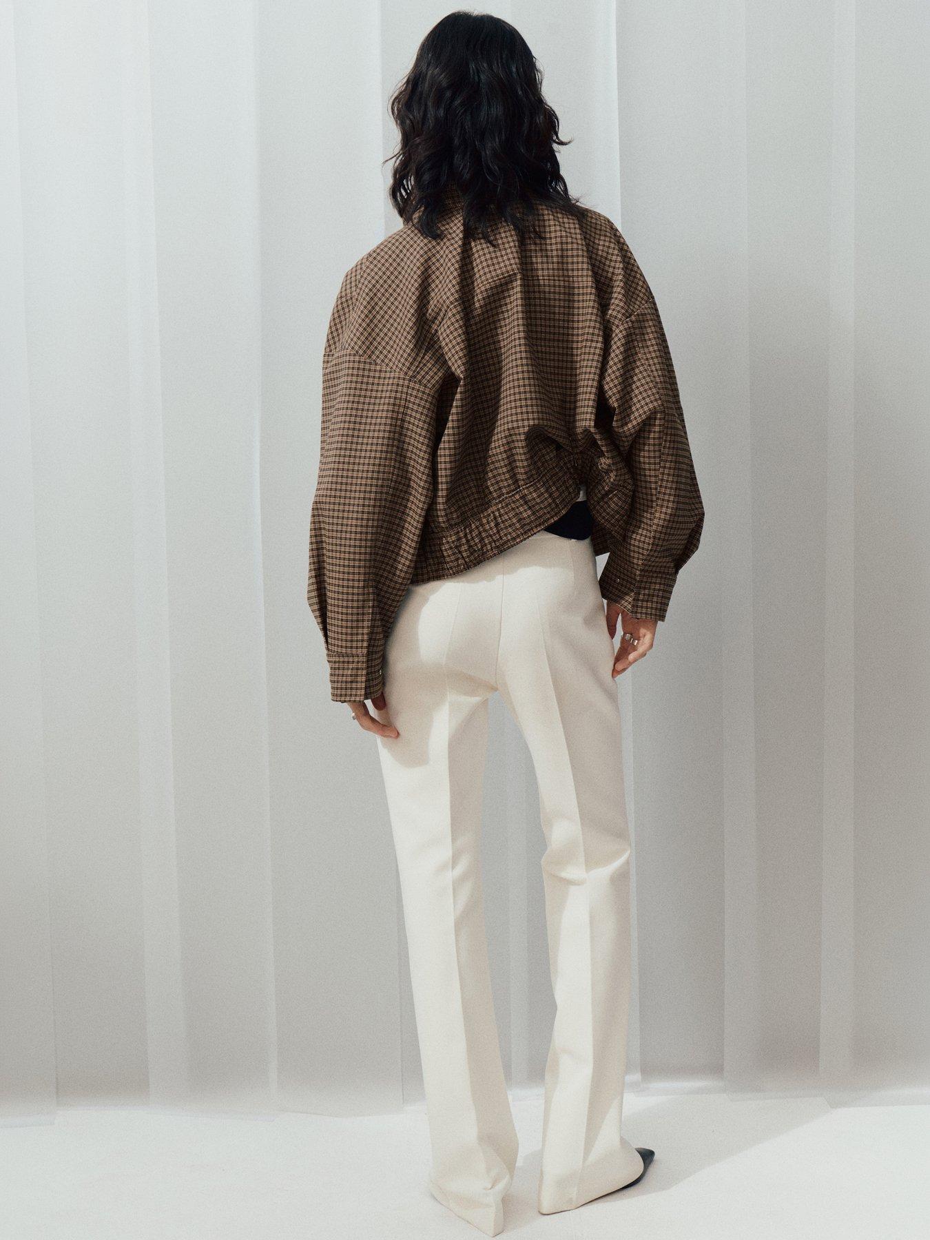 Image 4 of 6 of Mango Womens Funnel Neck Zip-Through Checked Jacket - Brown